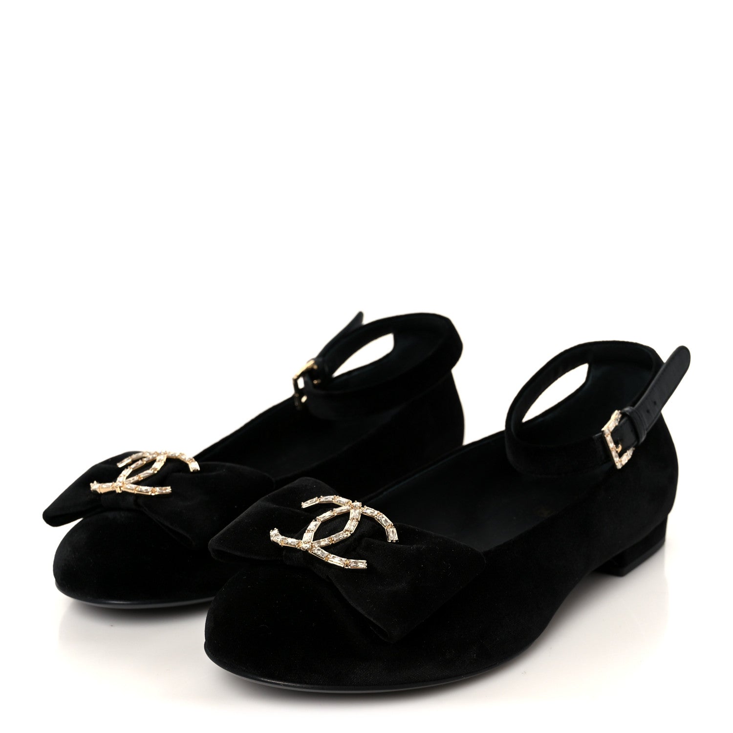 Velvet Strass CC Bow Mary Jane Flats 38.5 Black