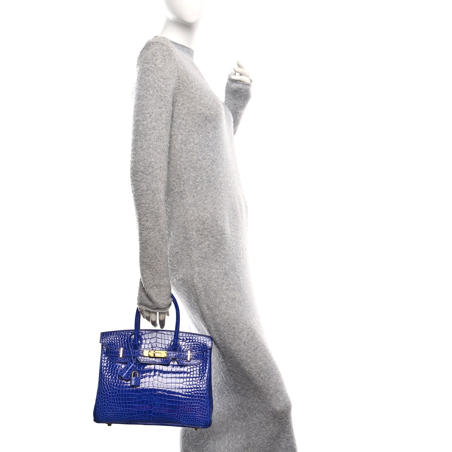 Shiny Porosus Crocodile Horseshoe Birkin 30 Bleu Electrique Magnolia