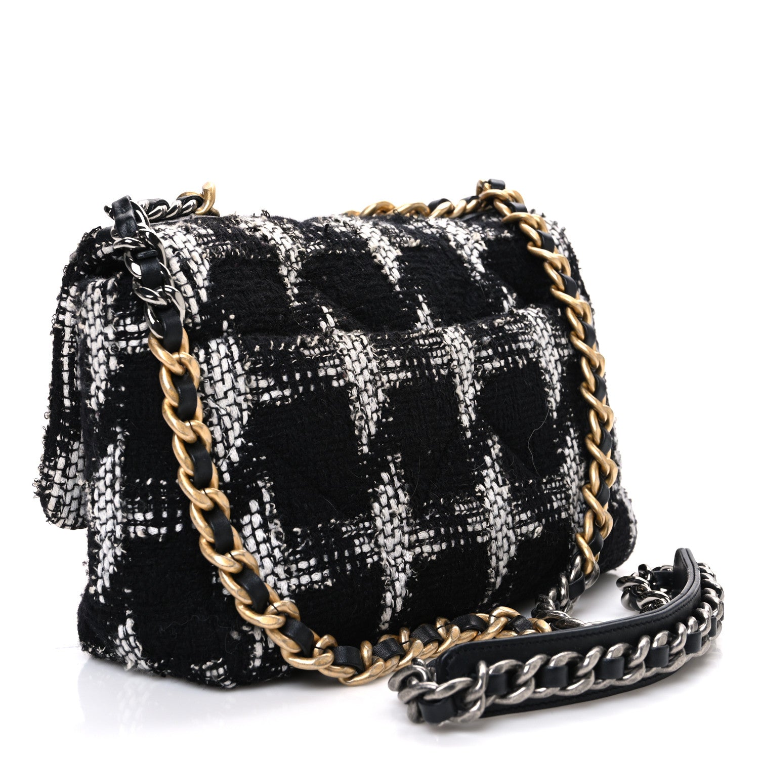 Tweed Quilted Medium Chanel 19 Flap Black White