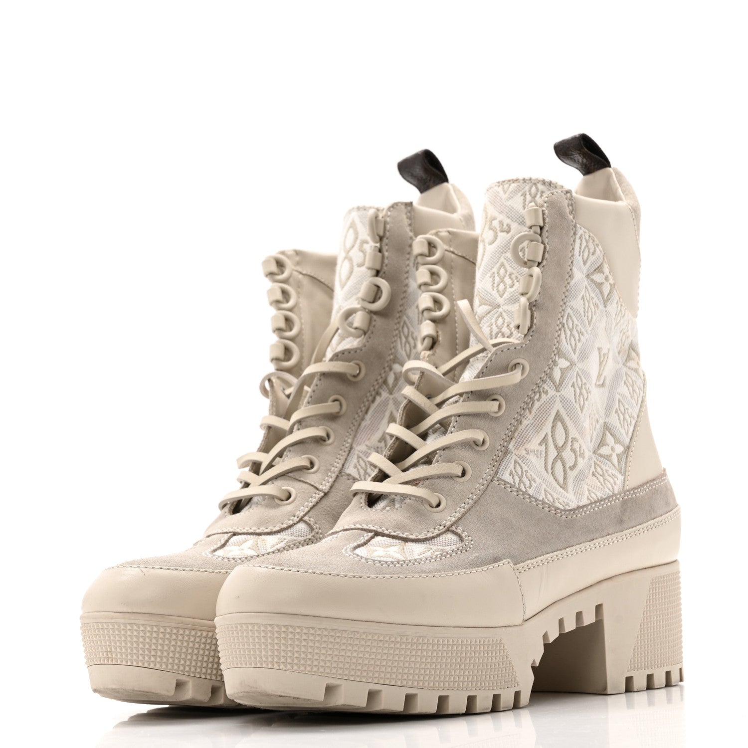 Suede Calfskin Jacquard Since 1854 Laureate Platform Desert Boots 37.5 Beige