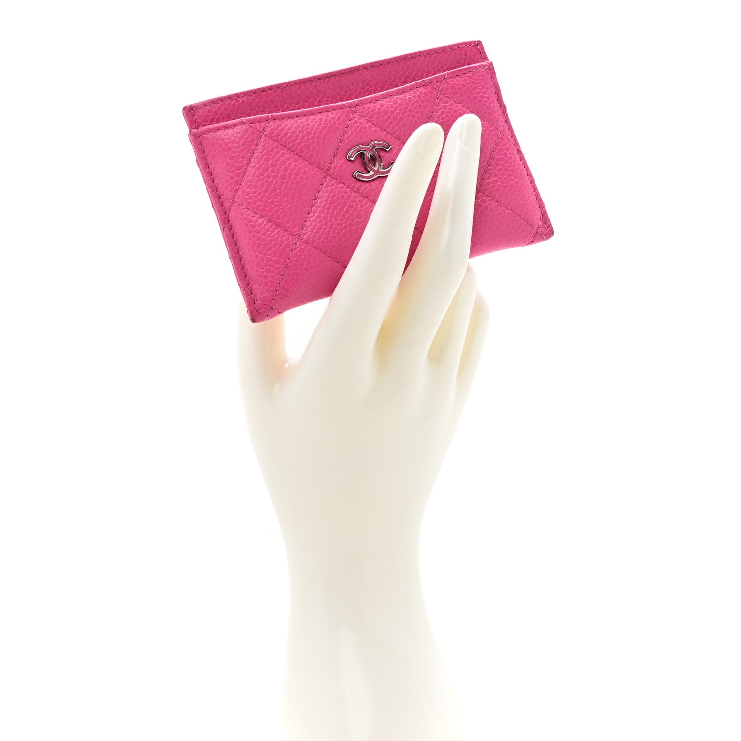 Caviar Quilted Enamel Card Holder Pink