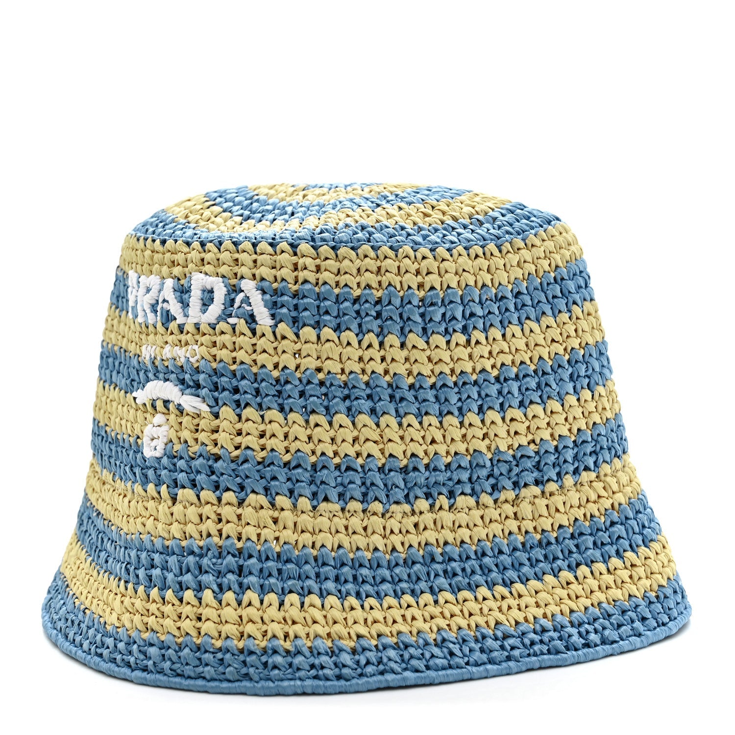 Raffia Striped Logo Embroidered Womens Bucket Hat M Naturale Cielo
