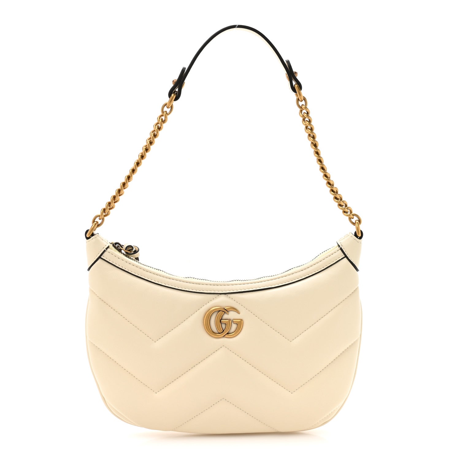 Calfskin Matelasse GG Marmont Half Moon Hobo White