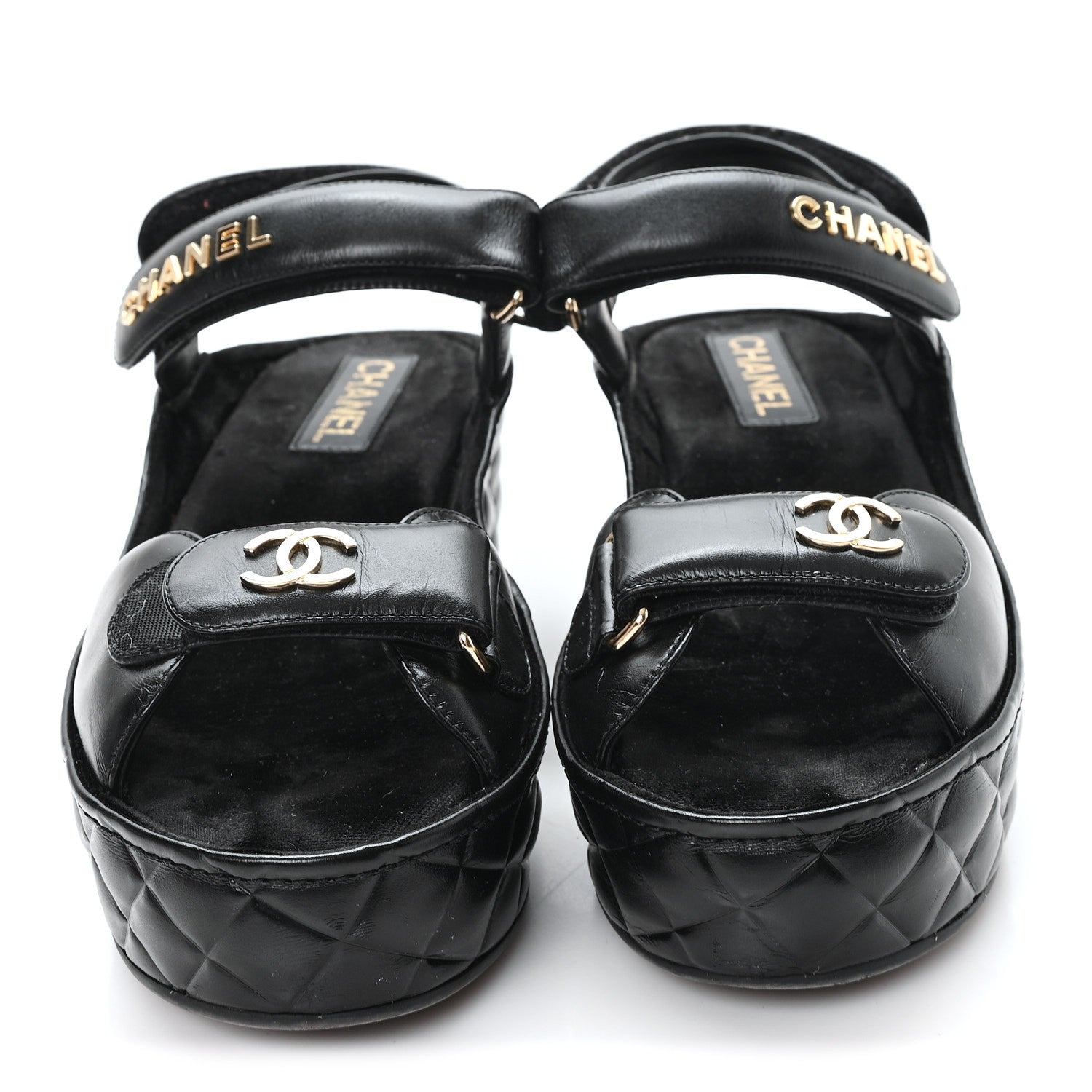 Shiny Calfskin Logo Platform Sandals 40 Black