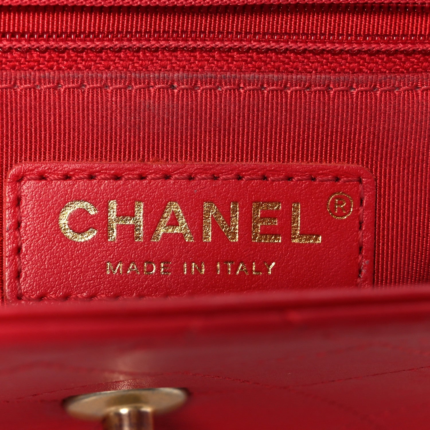 Lambskin Stitched Pearl Logo Top Handle Flap Red