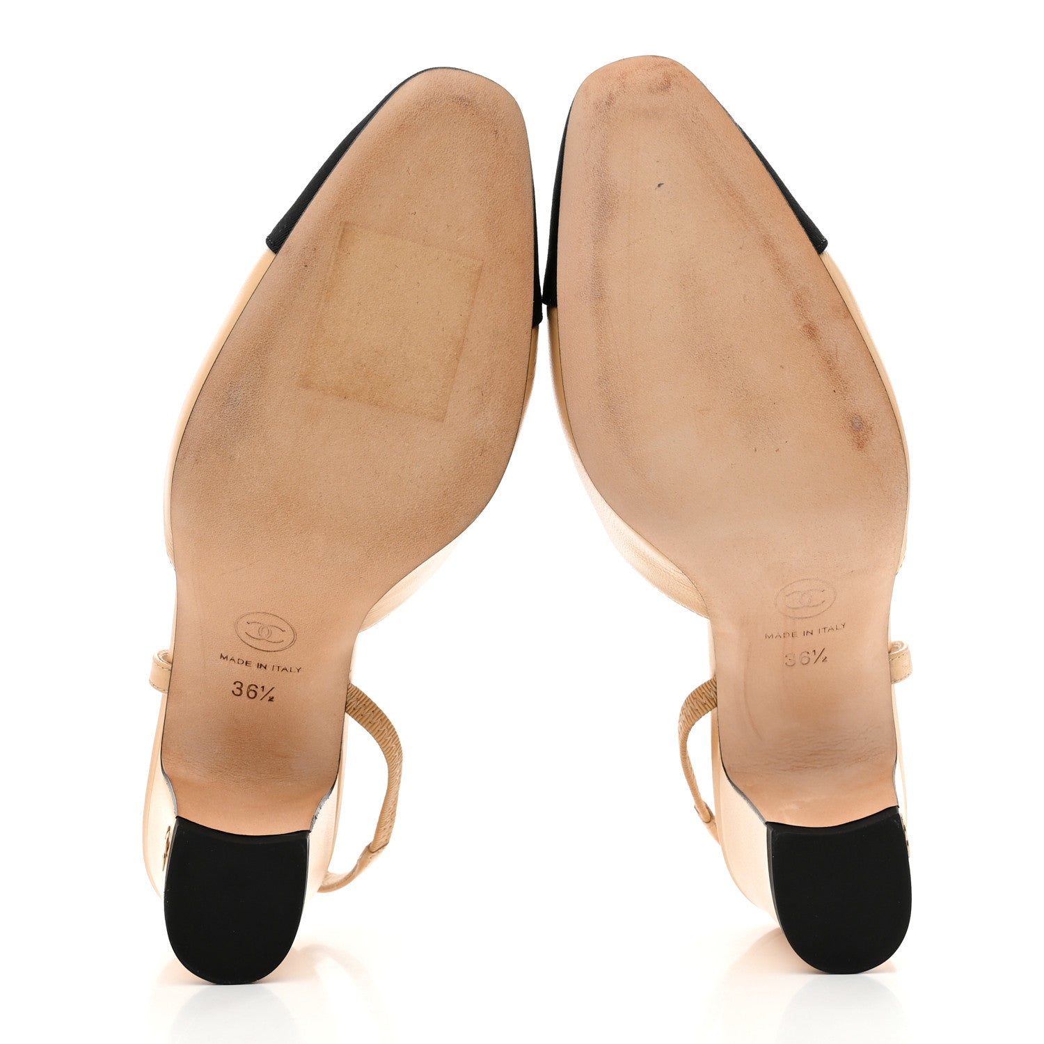 Goatskin Grosgrain Cap Toe CC Slingback Pumps 36.5 Beige Black
