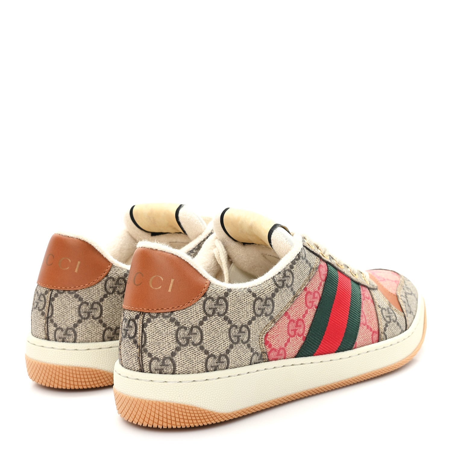 GG Supreme Monogram Harness Calfskin Web Womens Screener Sneakers 39 Beige Ebony Rosso Harness Brown