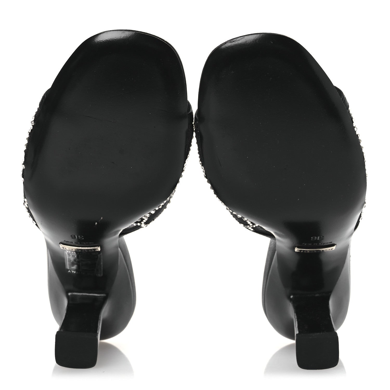 Tela Retino Kid Scamosciato Crystal GG Monogram Square Demi Mule Sandals 36 Black