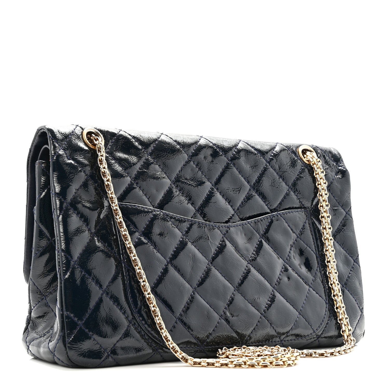 Distressed Patent Quilted 2.55 Reissue 227 Flap Navy