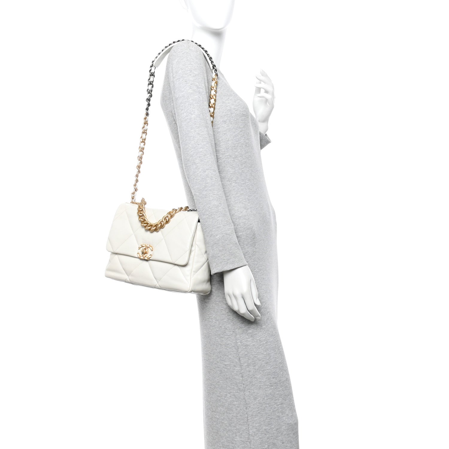 Goatskin Quilted Large Chanel 19 Flap White