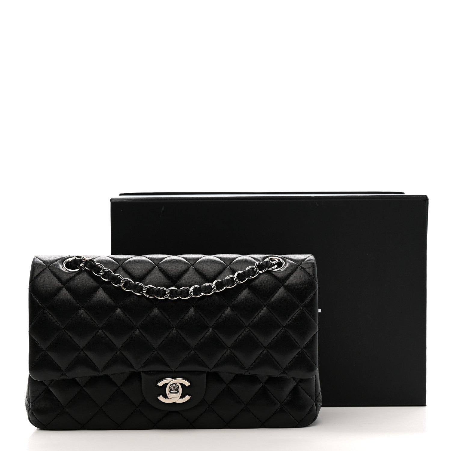 Lambskin Quilted Medium Double Flap Black