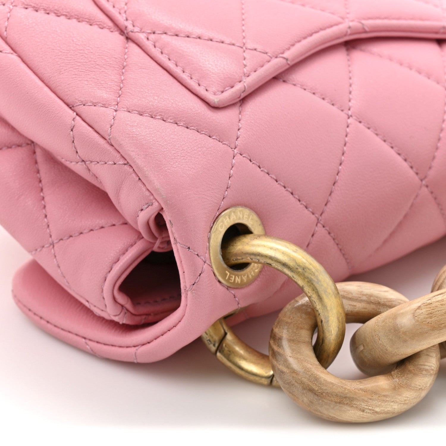 Lambskin Wenge Quilted Mini Fashion Wood Square Flap Pink