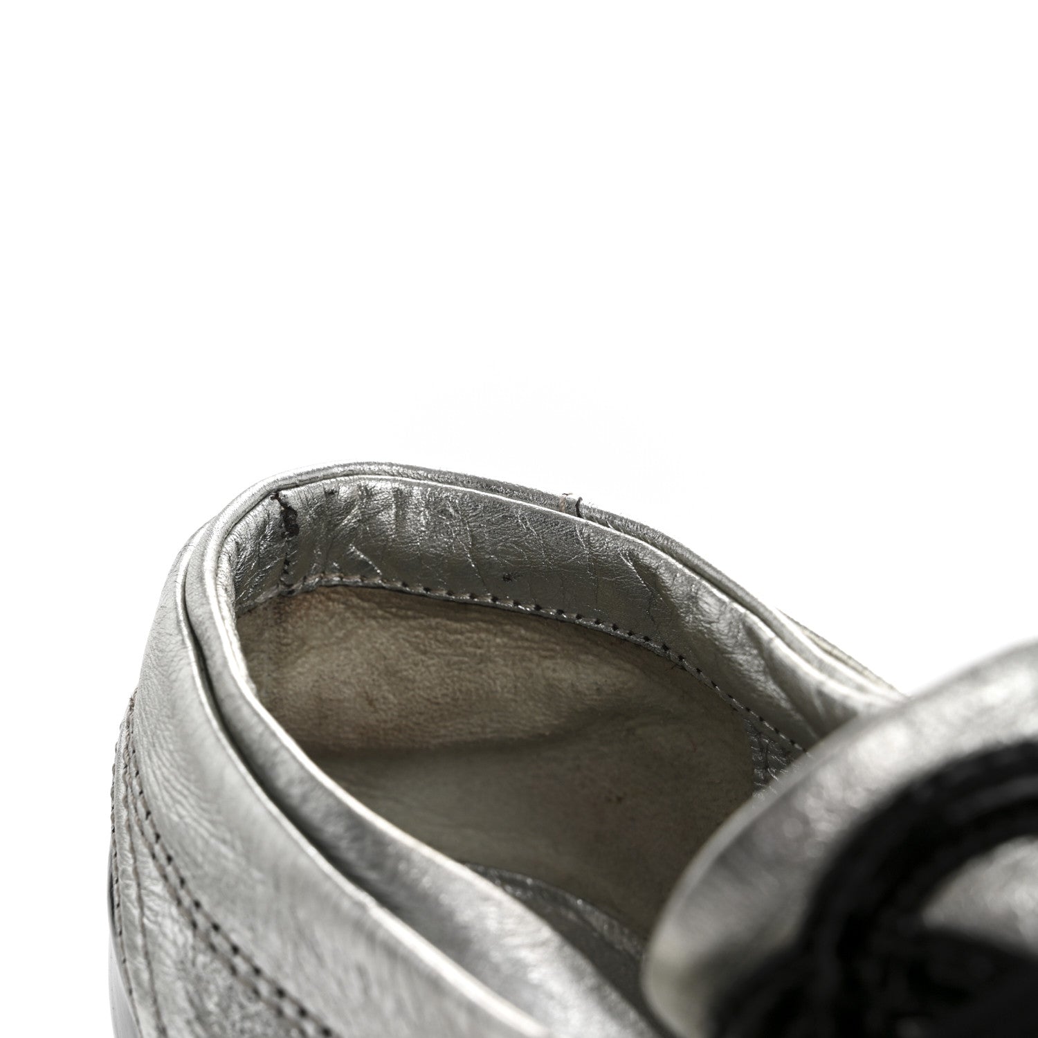 Metallic Lambskin Patent Cap Toe CC Sneakers 38.5 Silver Black