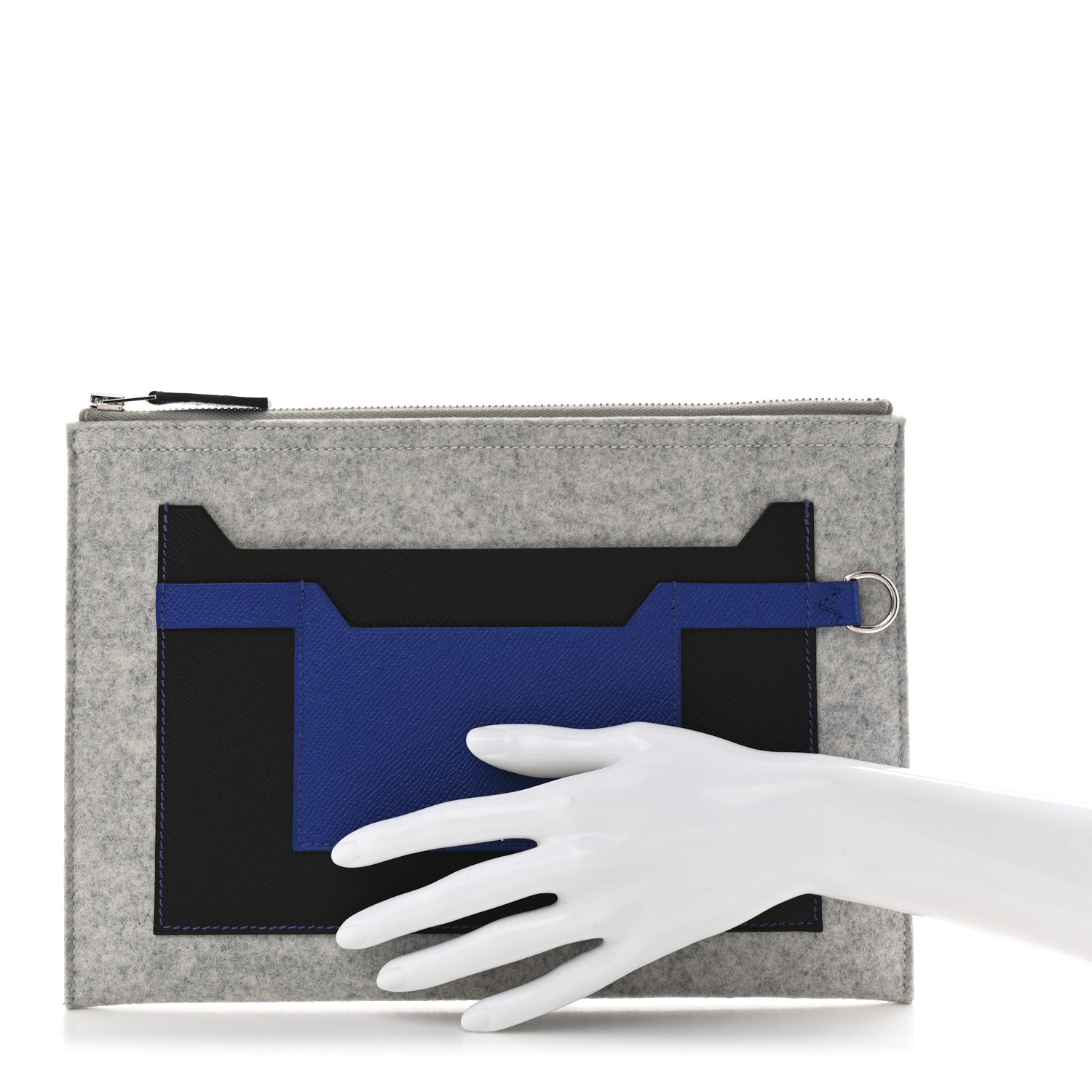 Felt Epsom Colorblock Toodoo 29 Zip Pouch Gris Clair Bleu Electrique Black