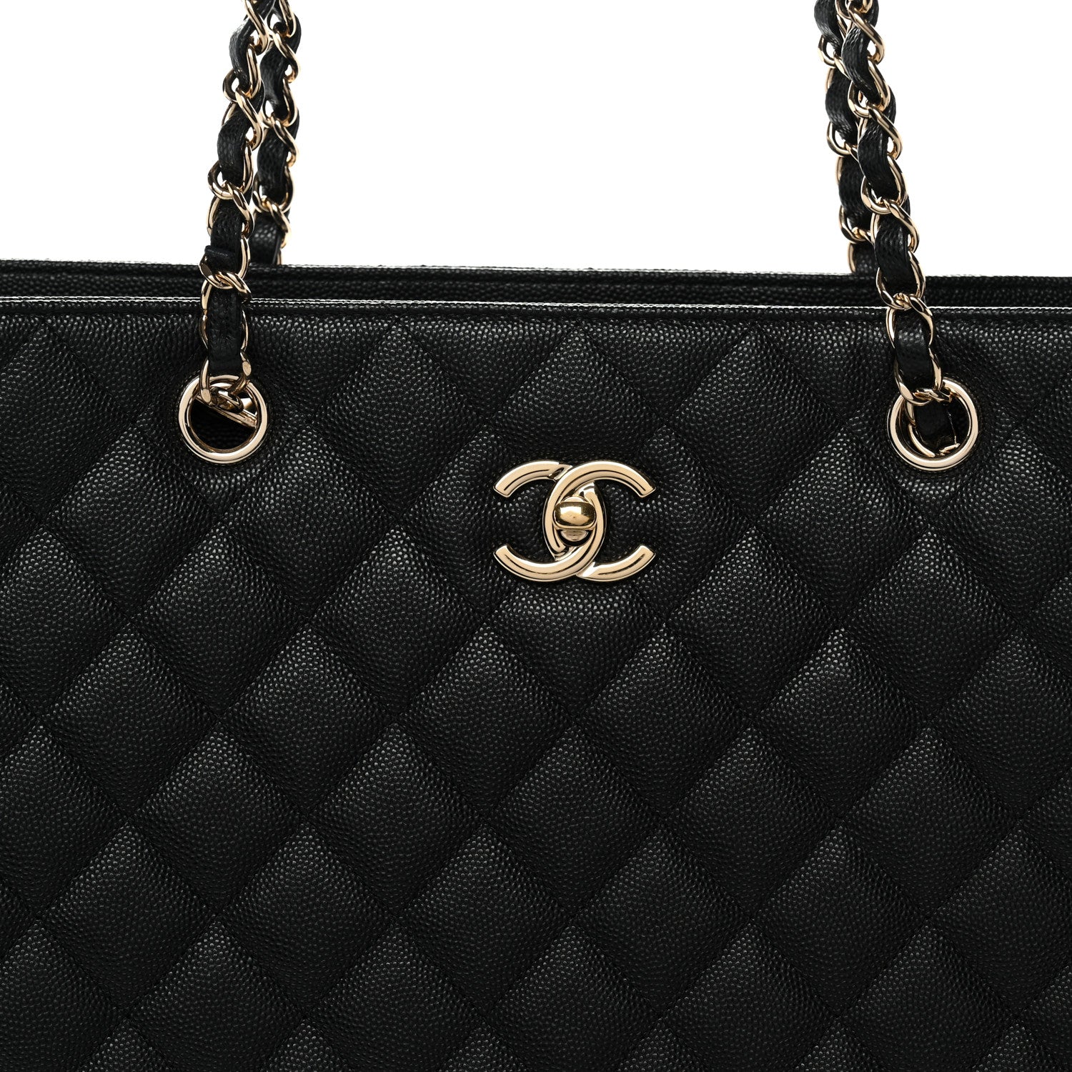 Caviar Quilted Large CC Shopping Tote Black