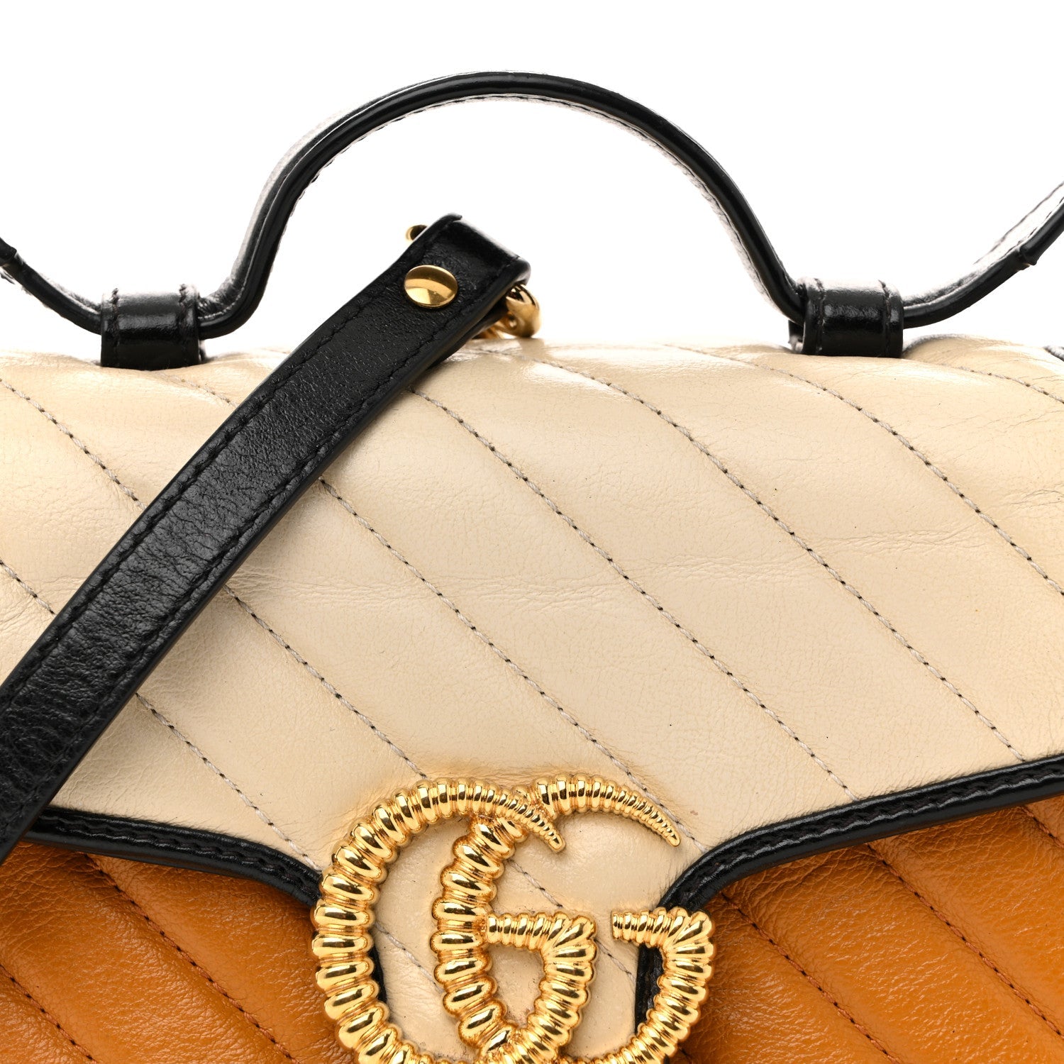 Azalea Calfskin Matelasse Diagonal Mini GG Marmont Top Handle Shoulder Bag Cognac Mystic White Black