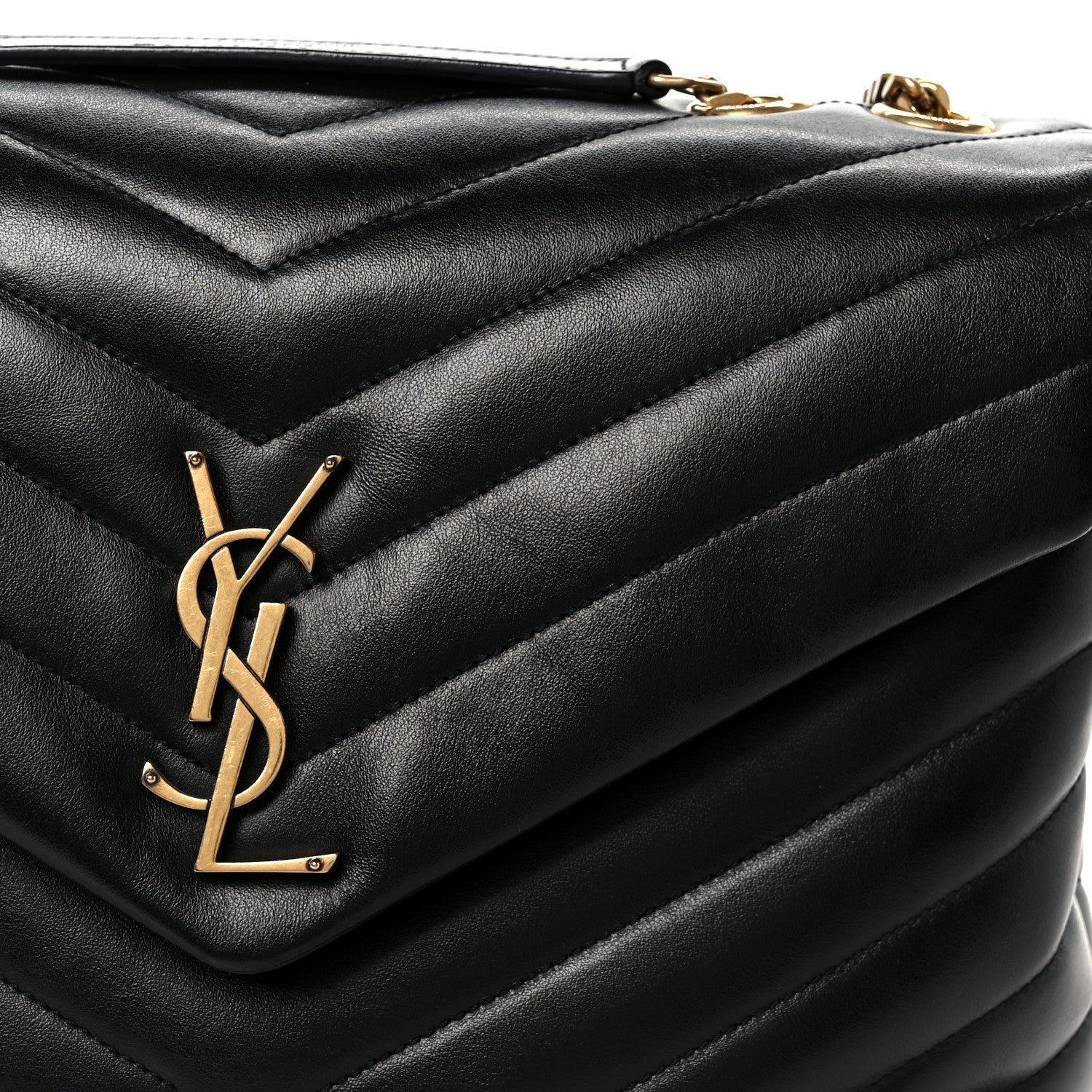 Calfskin Y Quilted Monogram Medium Loulou Chain Satchel Black