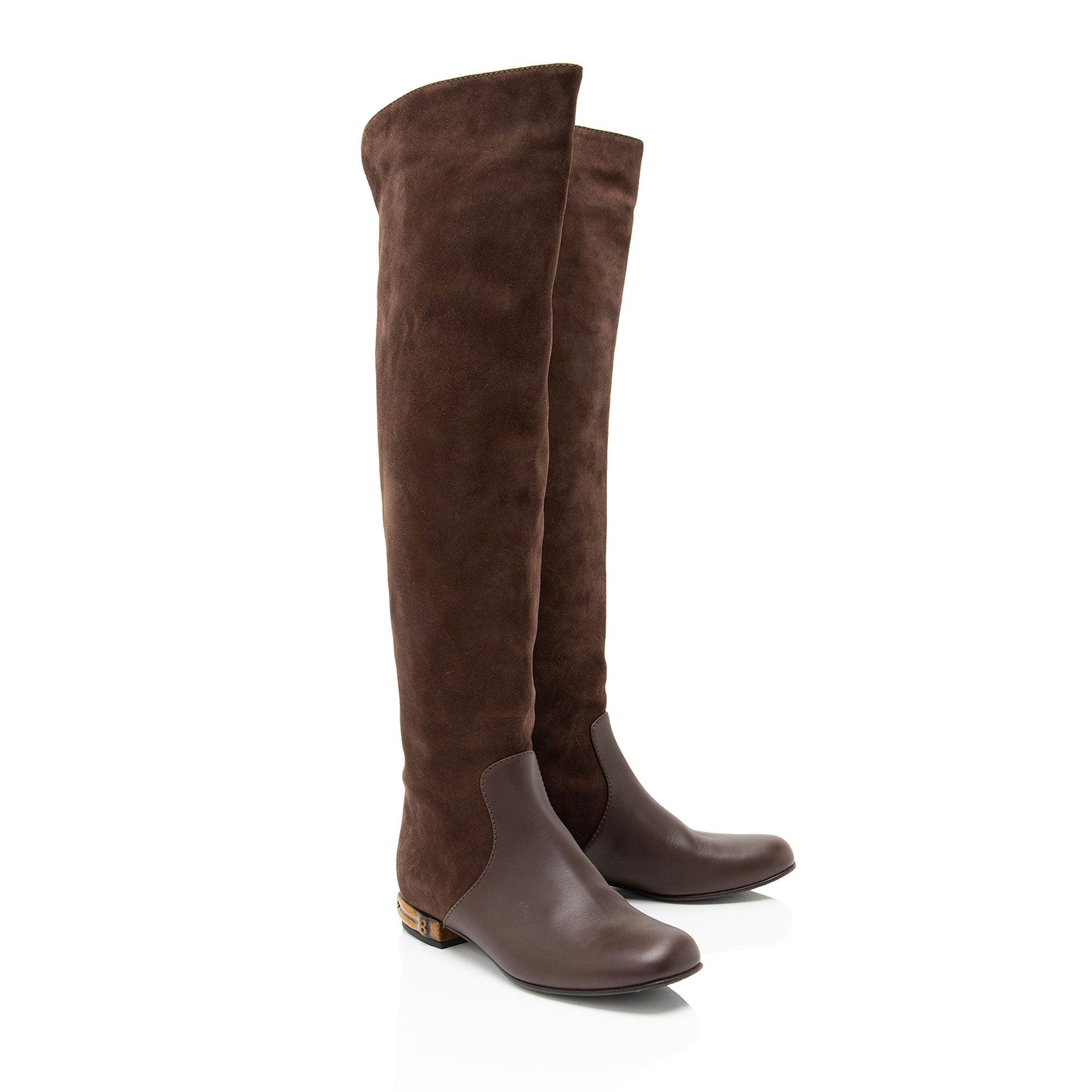 Women's Gucci Suede Leather Bamboo Heel Knee High Boots - Size 6 / 36