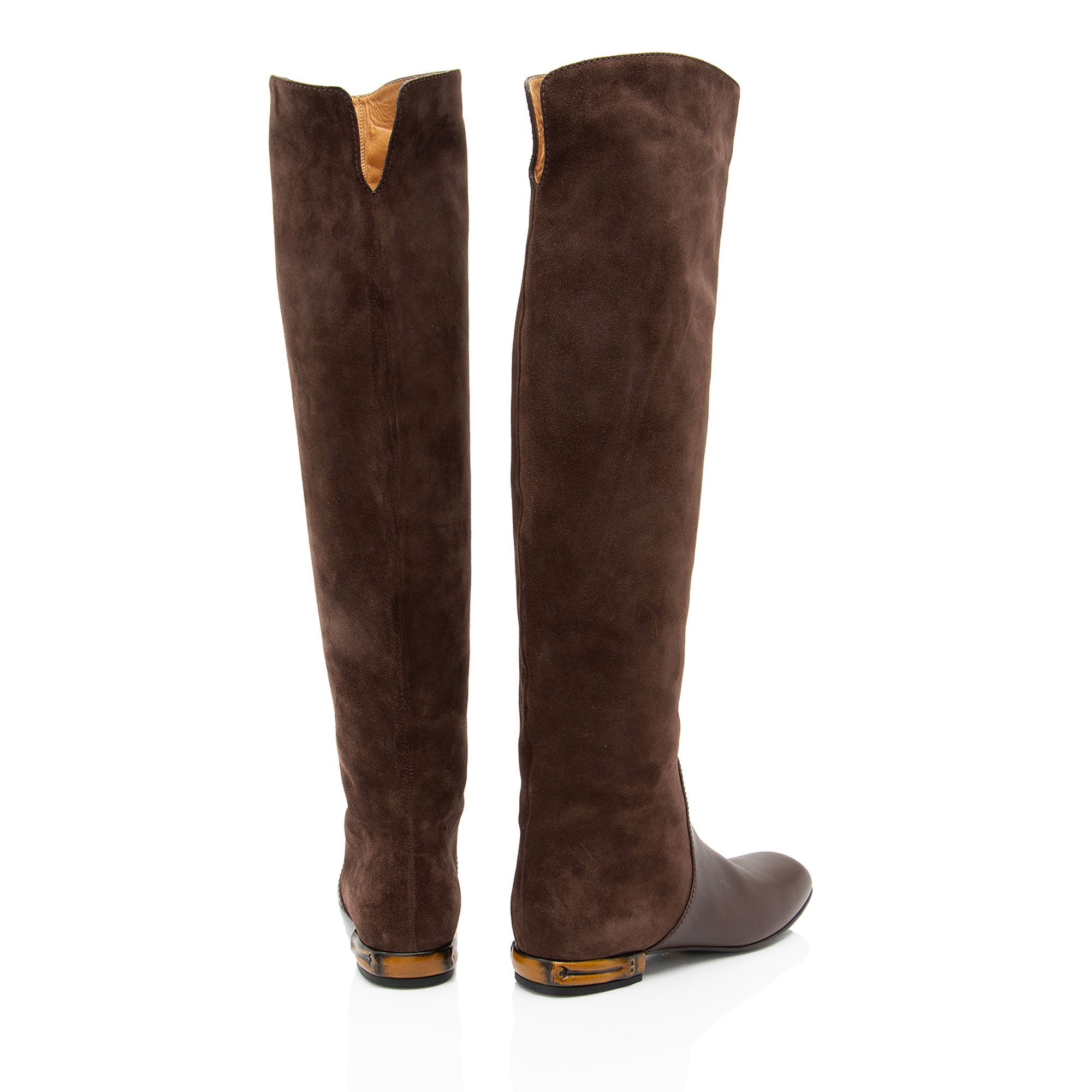 Women's Gucci Suede Leather Bamboo Heel Knee High Boots - Size 6 / 36