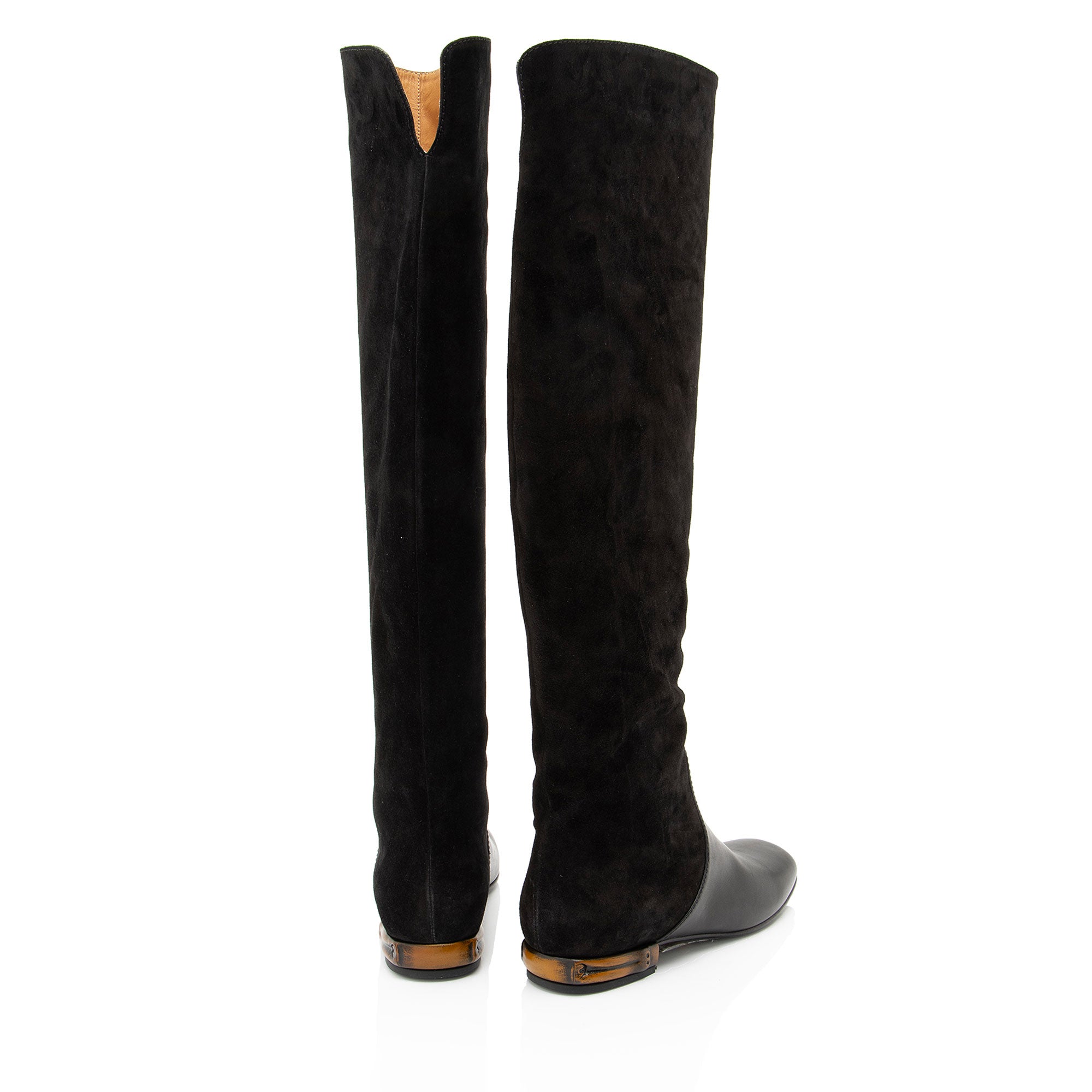 Women's Gucci Suede Leather Bamboo Heel Knee High Boots - Size 6 / 36