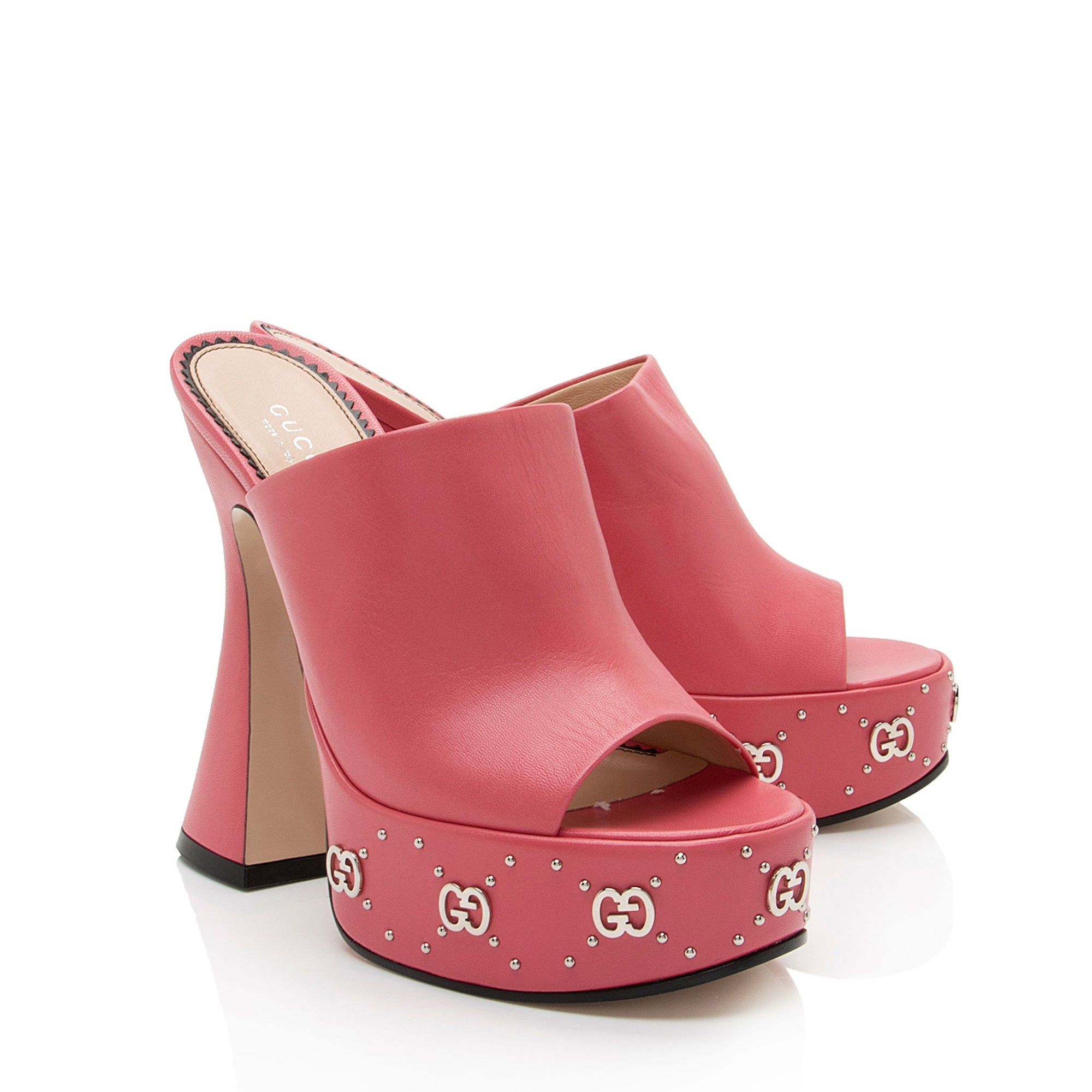 Women's Gucci Leather GG Embellished Janaya Platform Sandals - Size 7.5 / 37.5
