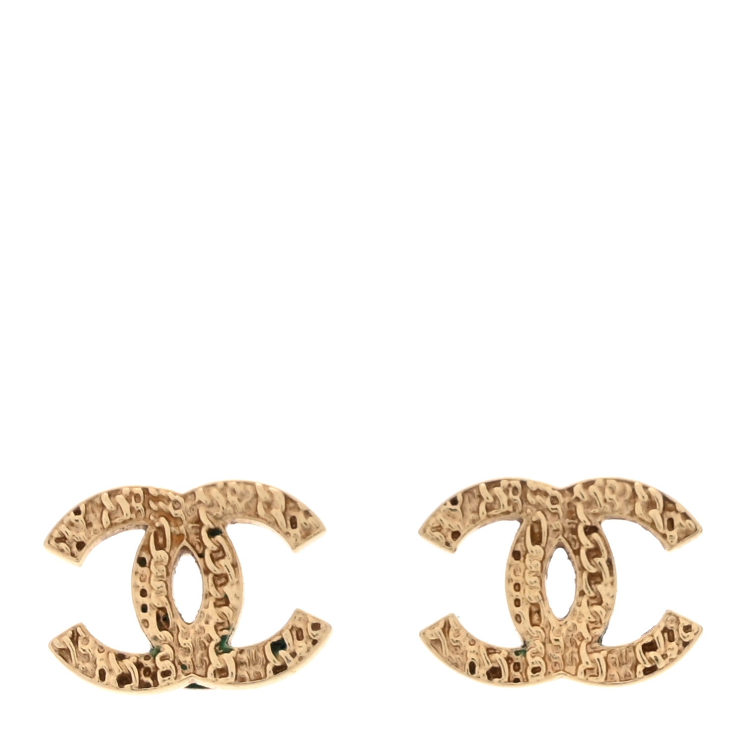Metal Textured CC Earrings Gold