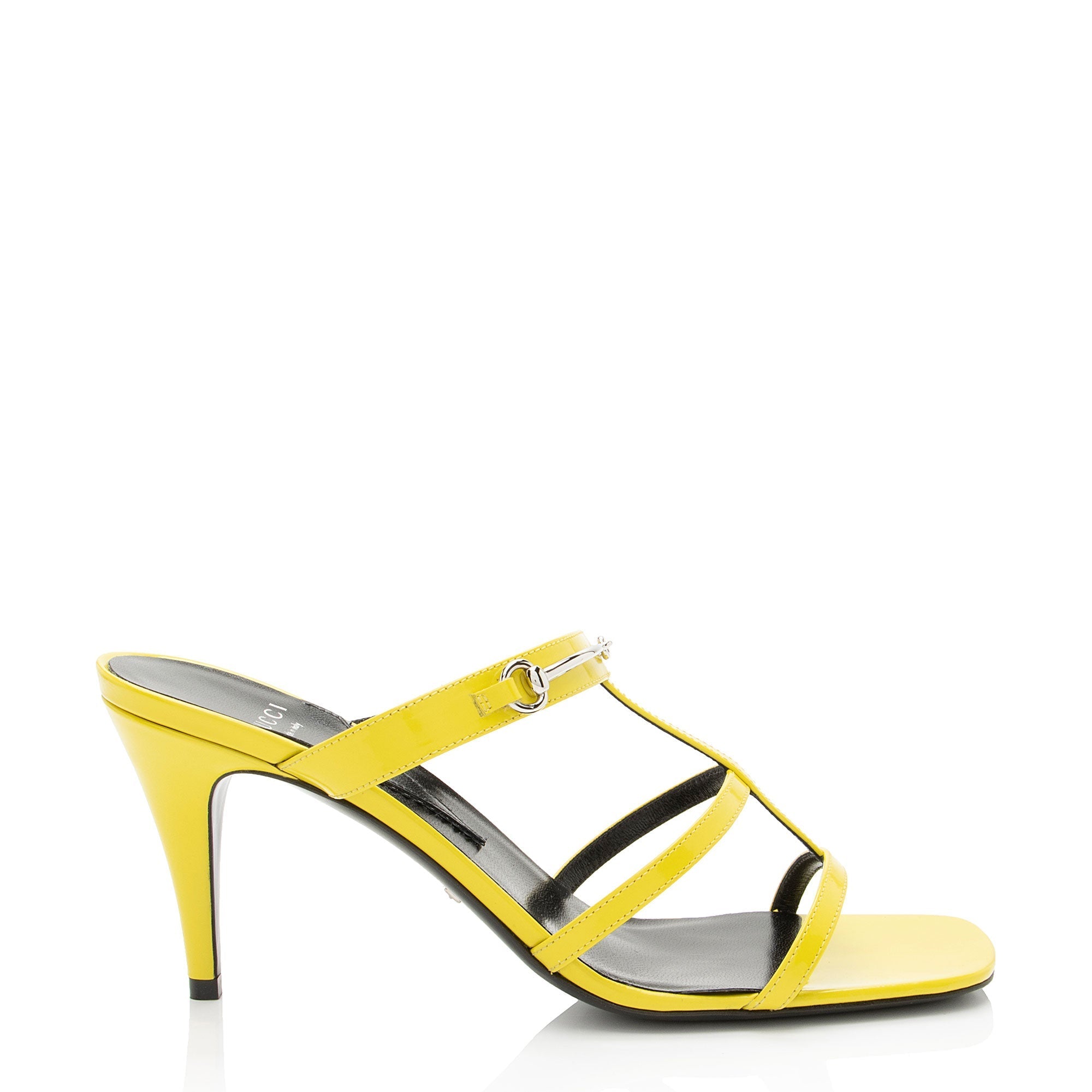 Women's Gucci Patent Leather Horsebit Cutout Sandals - Size 9 / 39