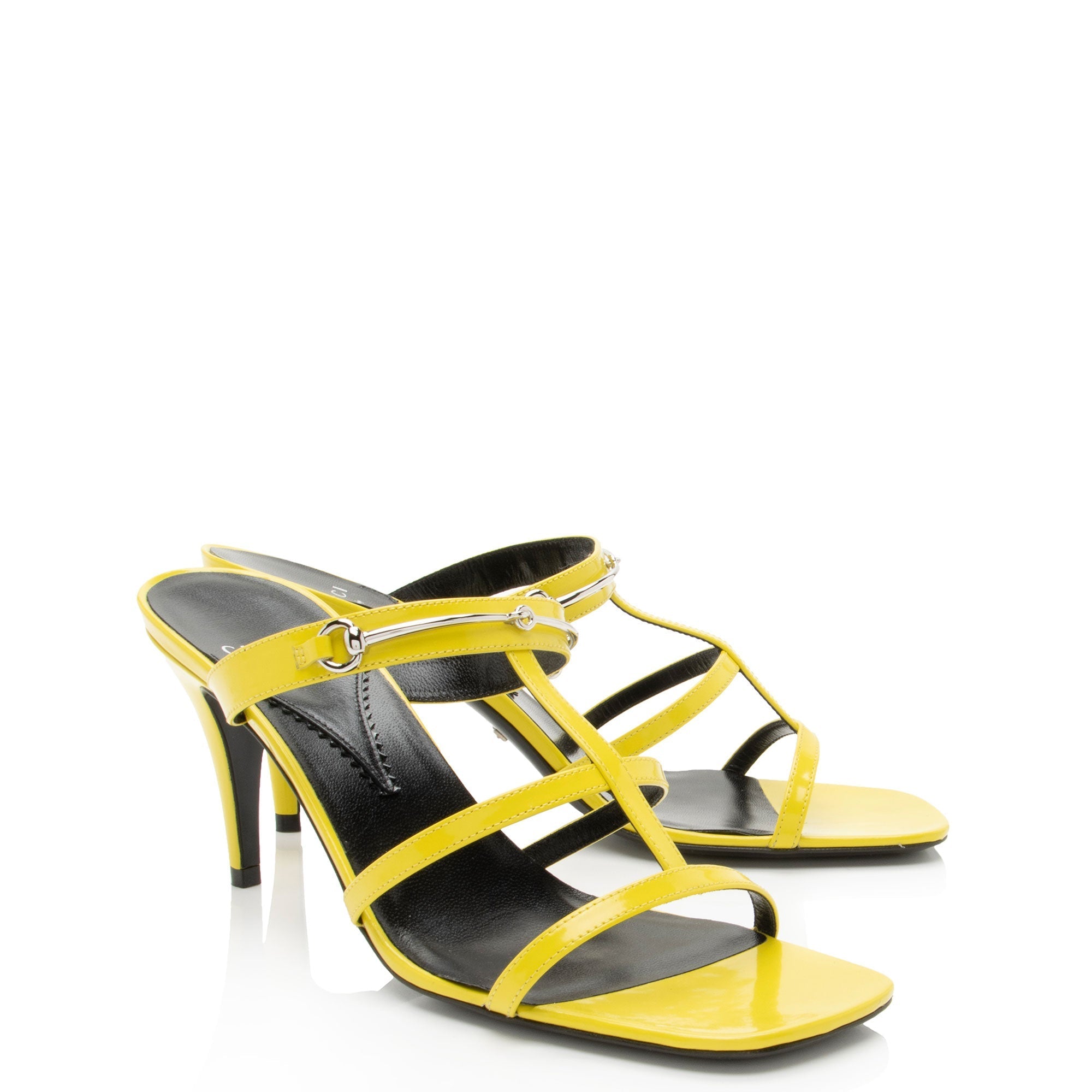 Women's Gucci Patent Leather Horsebit Cutout Sandals - Size 9 / 39