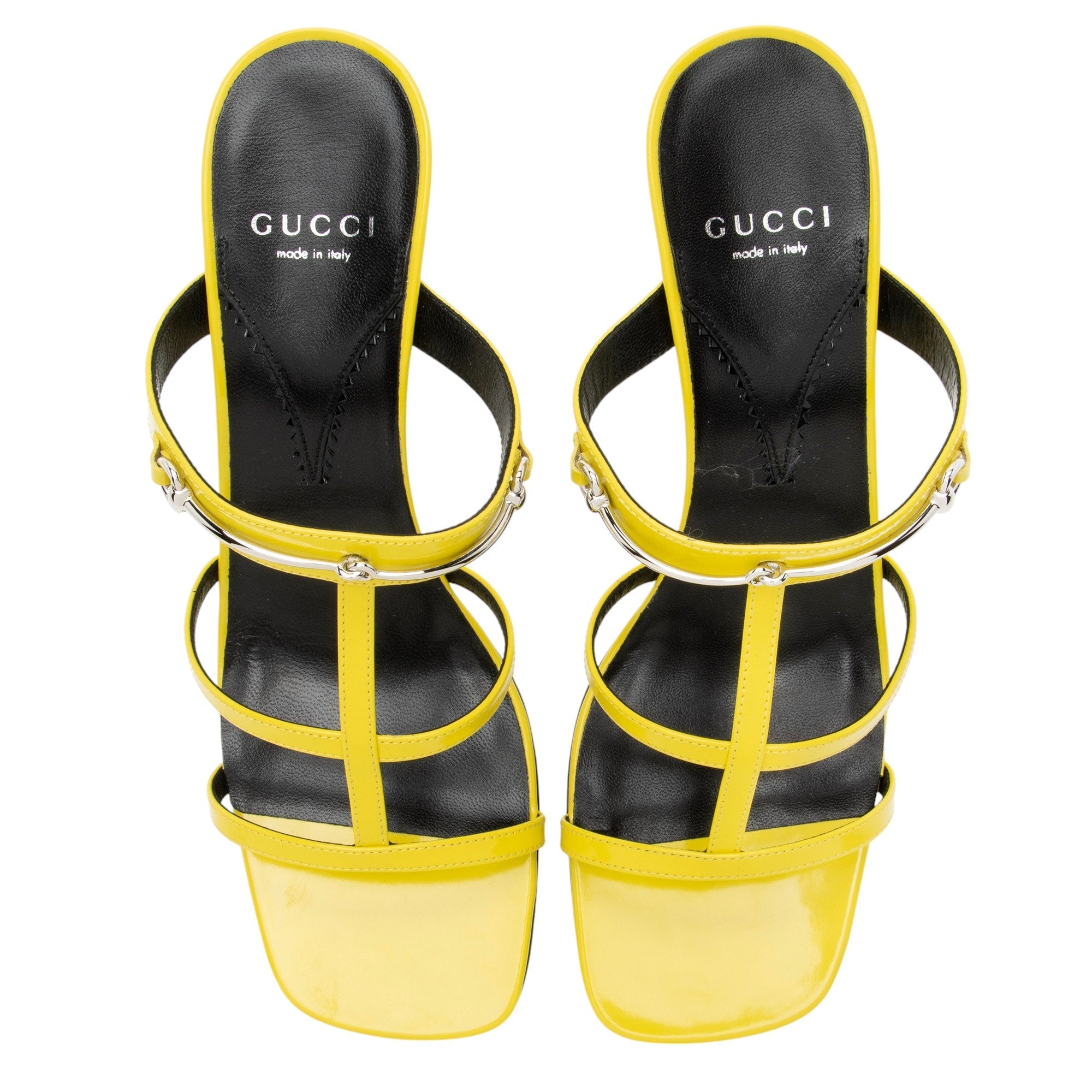 Women's Gucci Patent Leather Horsebit Cutout Sandals - Size 9 / 39