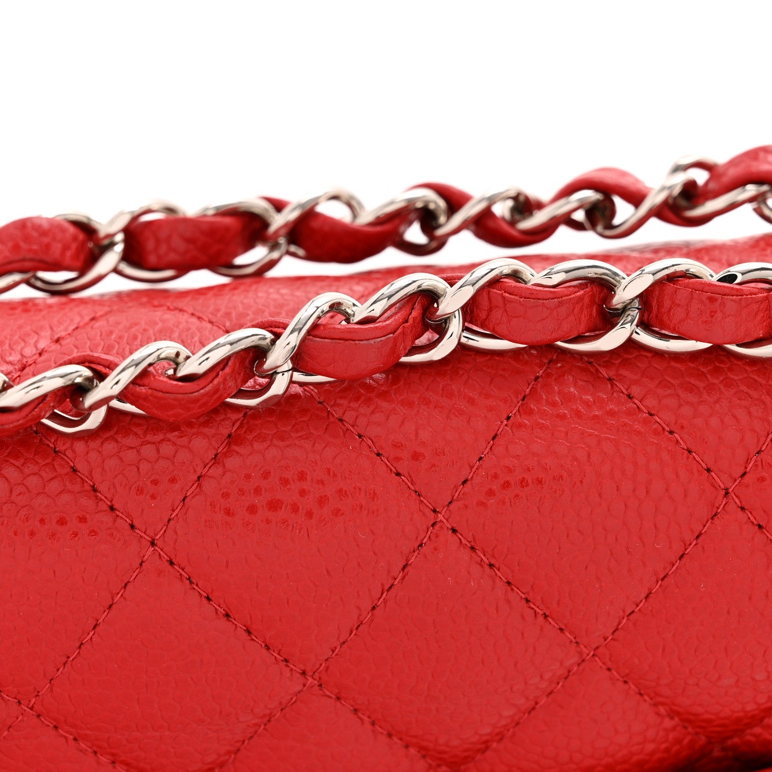 Caviar Quilted Medium Double Flap Red