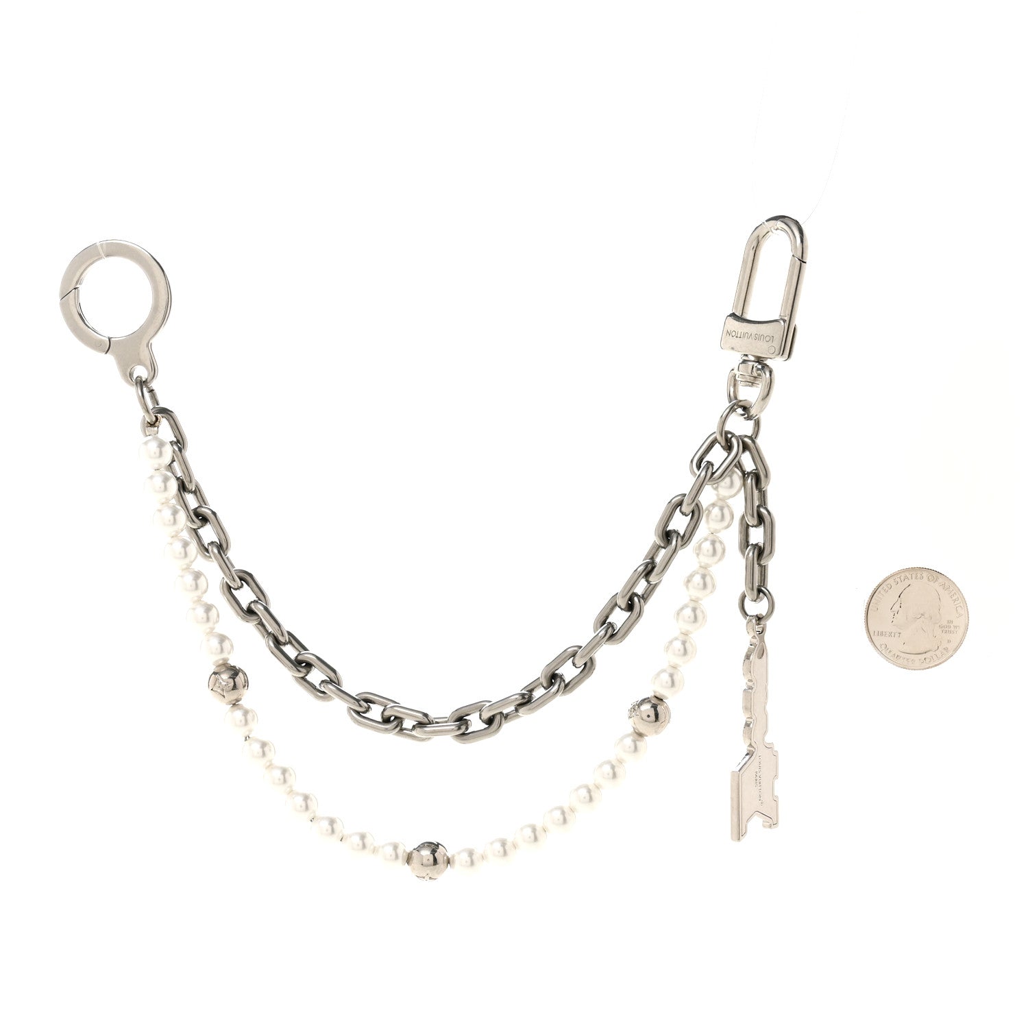 Metal Pearls Mini Chain Belt Bag Charm Silver