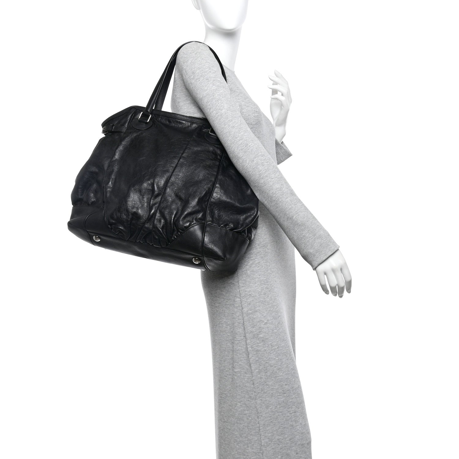 Horsebit Embossed Full Moon Tote Black