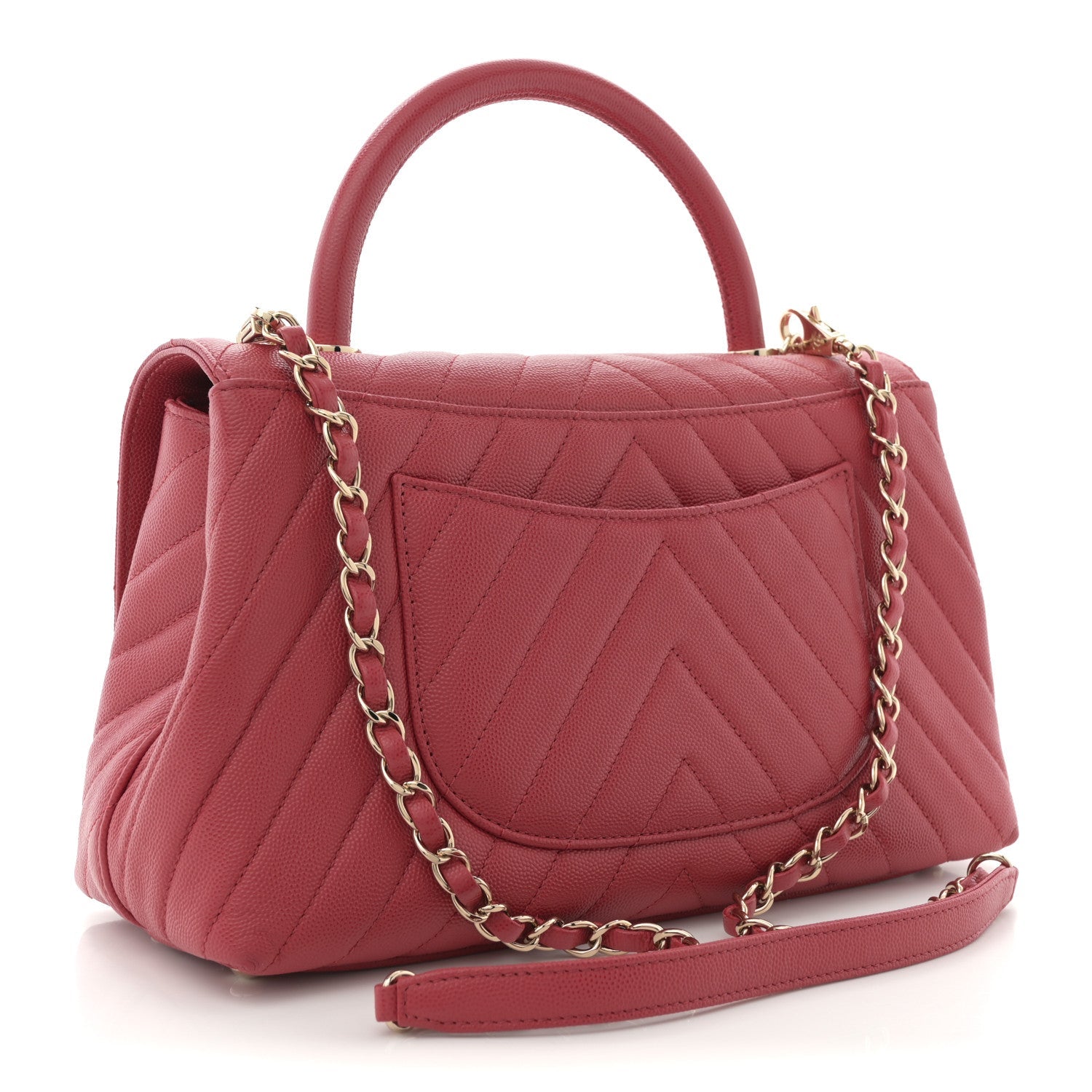 Caviar Chevron Quilted Small Coco Handle Flap Red