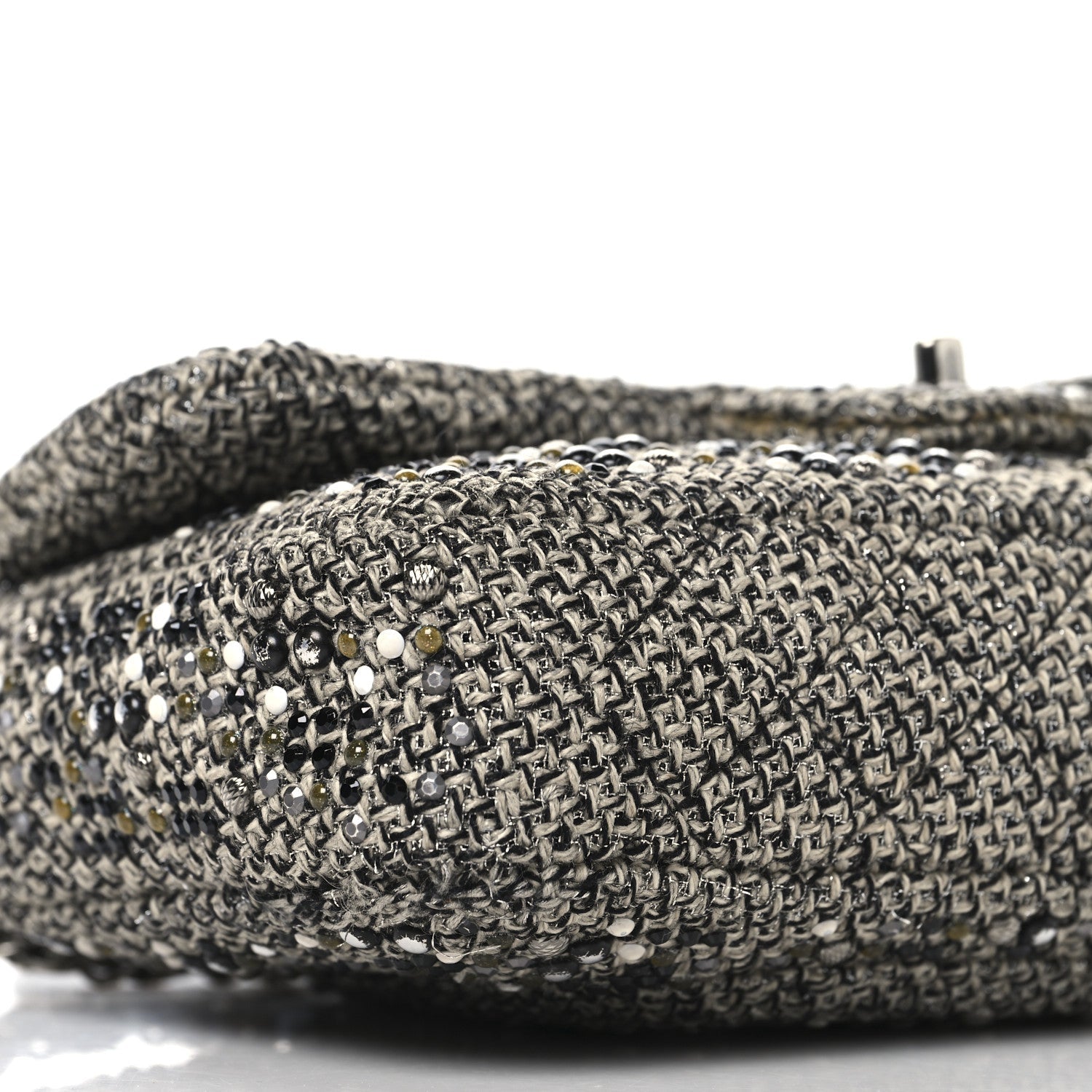 Tweed Quilted Mini Side Pearl Flap Bag Grey