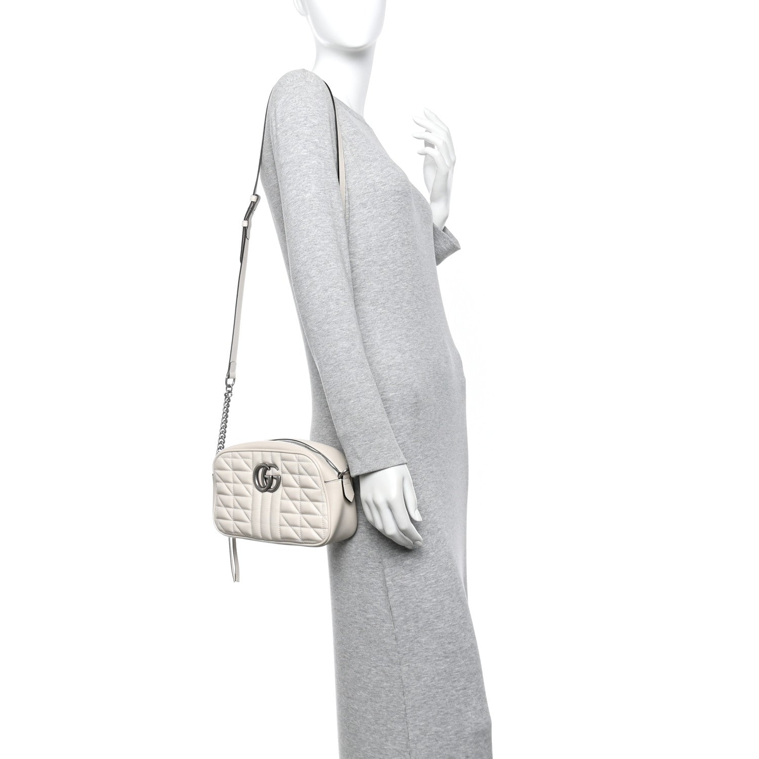 Calfskin Matelasse Aria Small GG Marmont Chain Shoulder Bag Mystic White