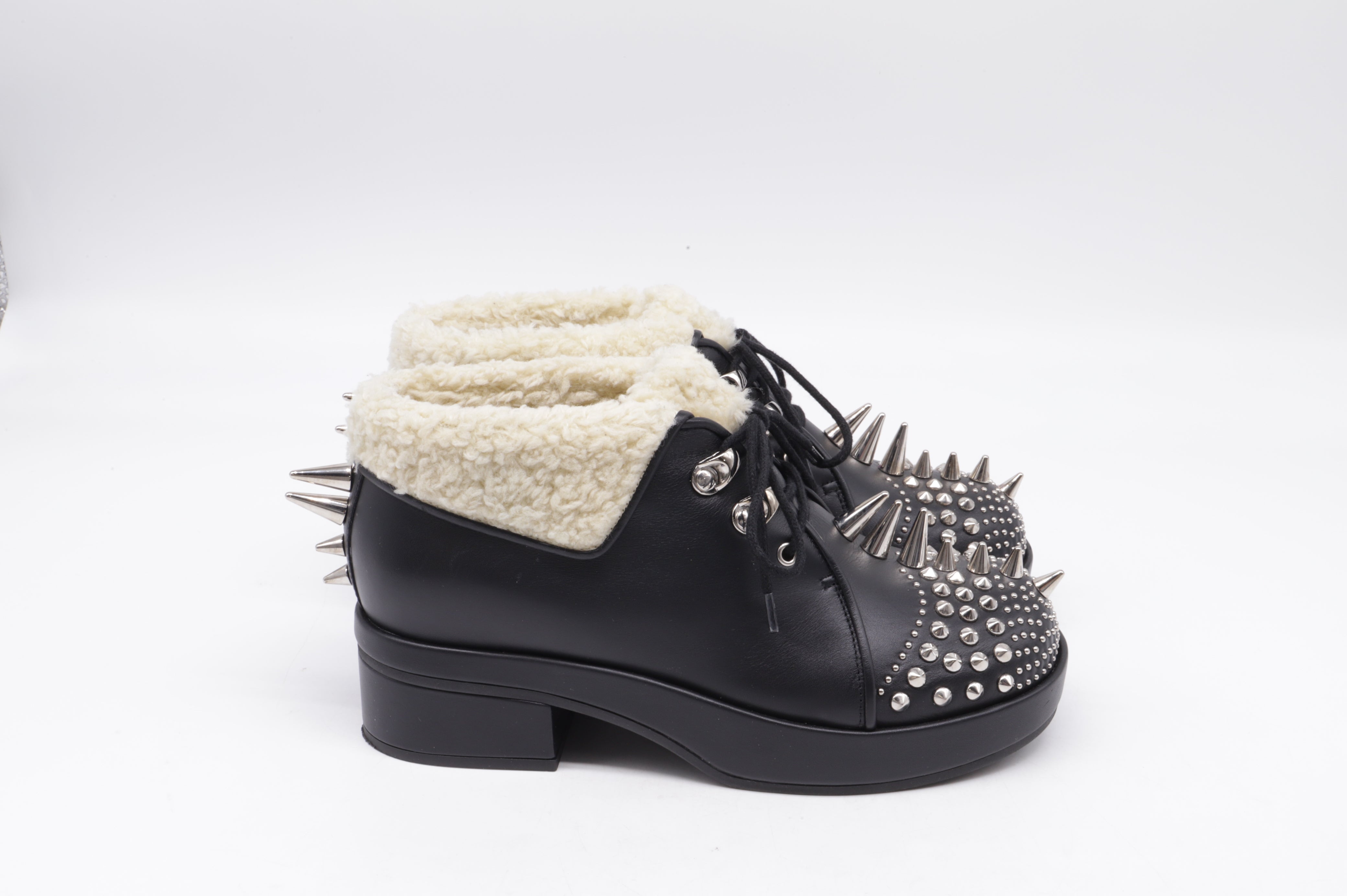 Women's Gucci Harlem Spike Shear-Lined Ankle Boots in Black Leather