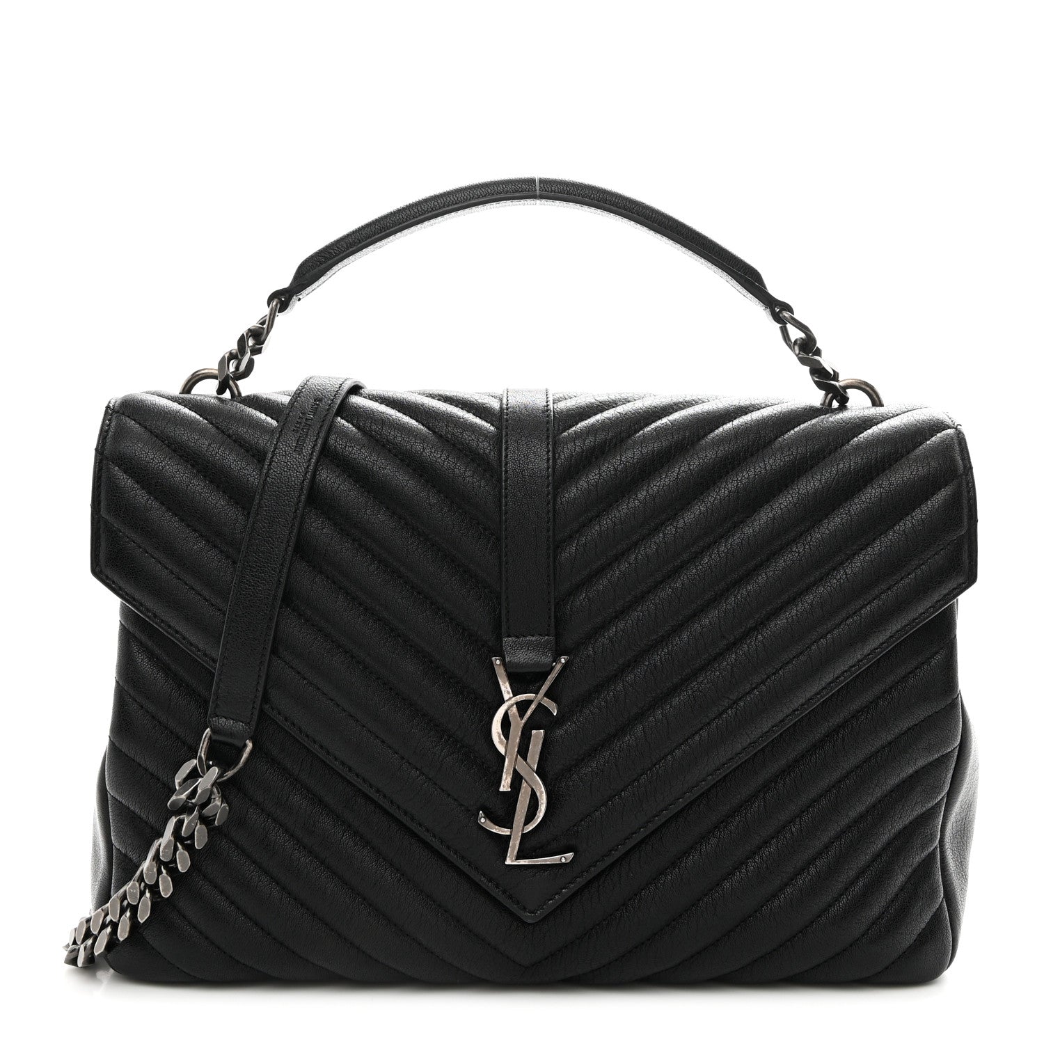 Sheepskin Matelasse Chevron Monogram Large College Satchel Black