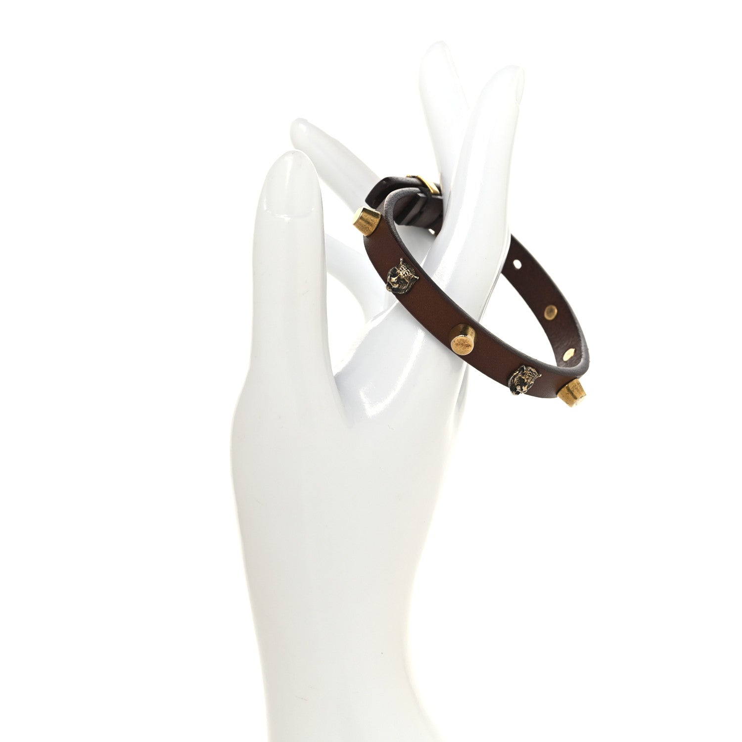 Calfskin Feline Head Spike Bracelet Cuoio