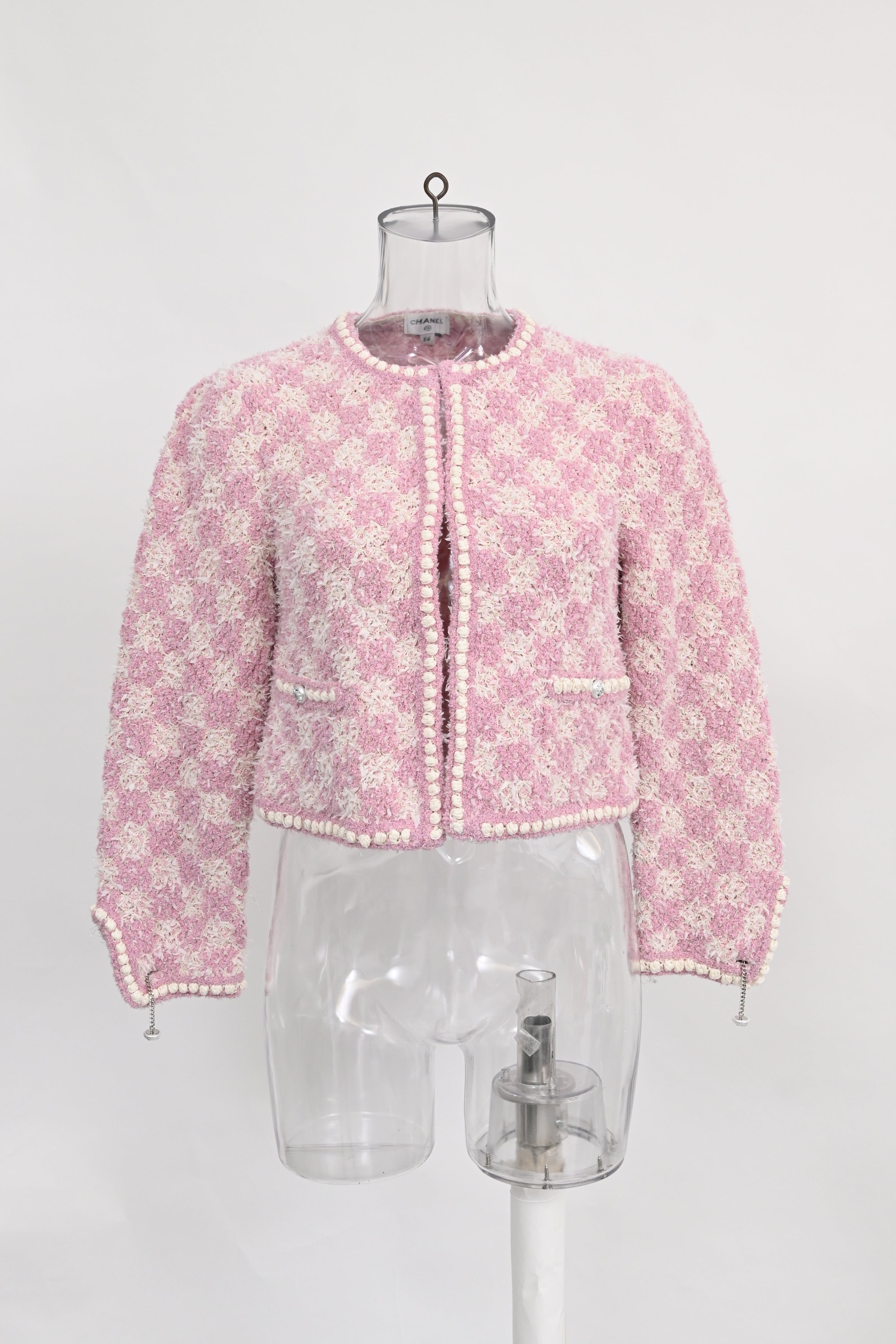 Women's Chanel 2023 Tweed Pattern Evening Jacket in Pink Cotton