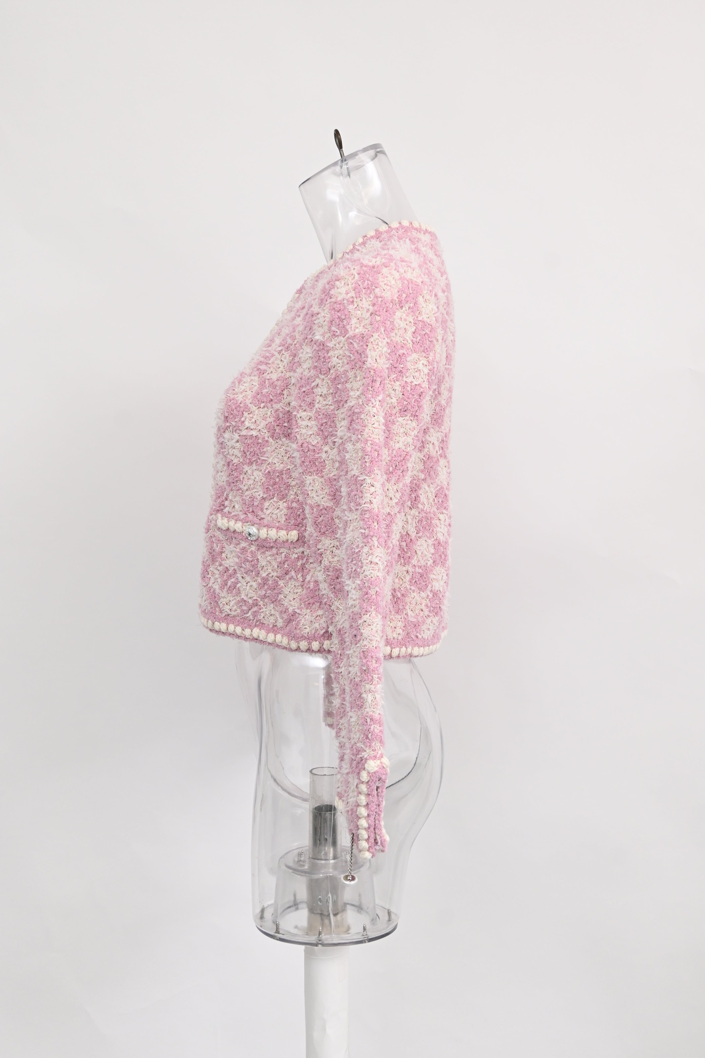 Women's Chanel 2023 Tweed Pattern Evening Jacket in Pink Cotton