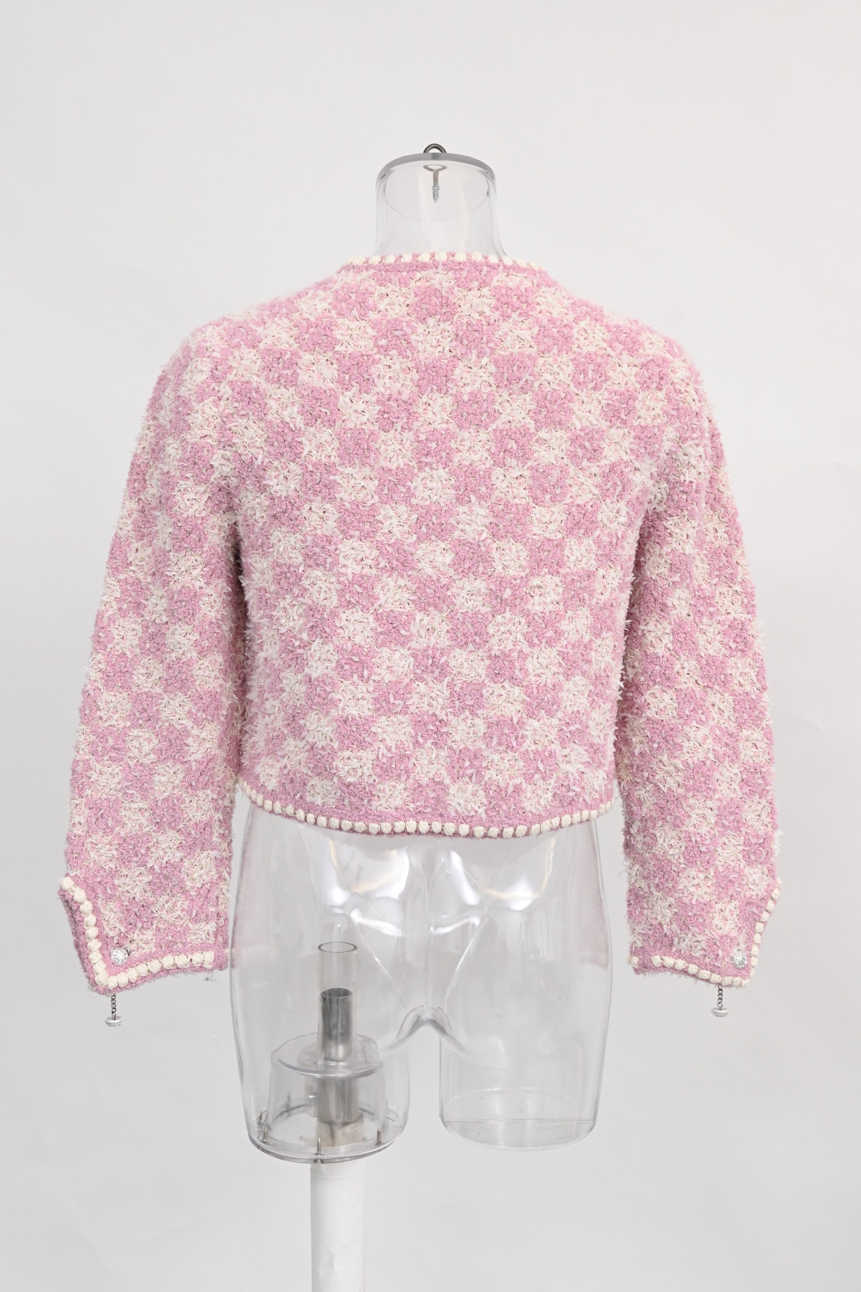 Women's Chanel 2023 Tweed Pattern Evening Jacket in Pink Cotton