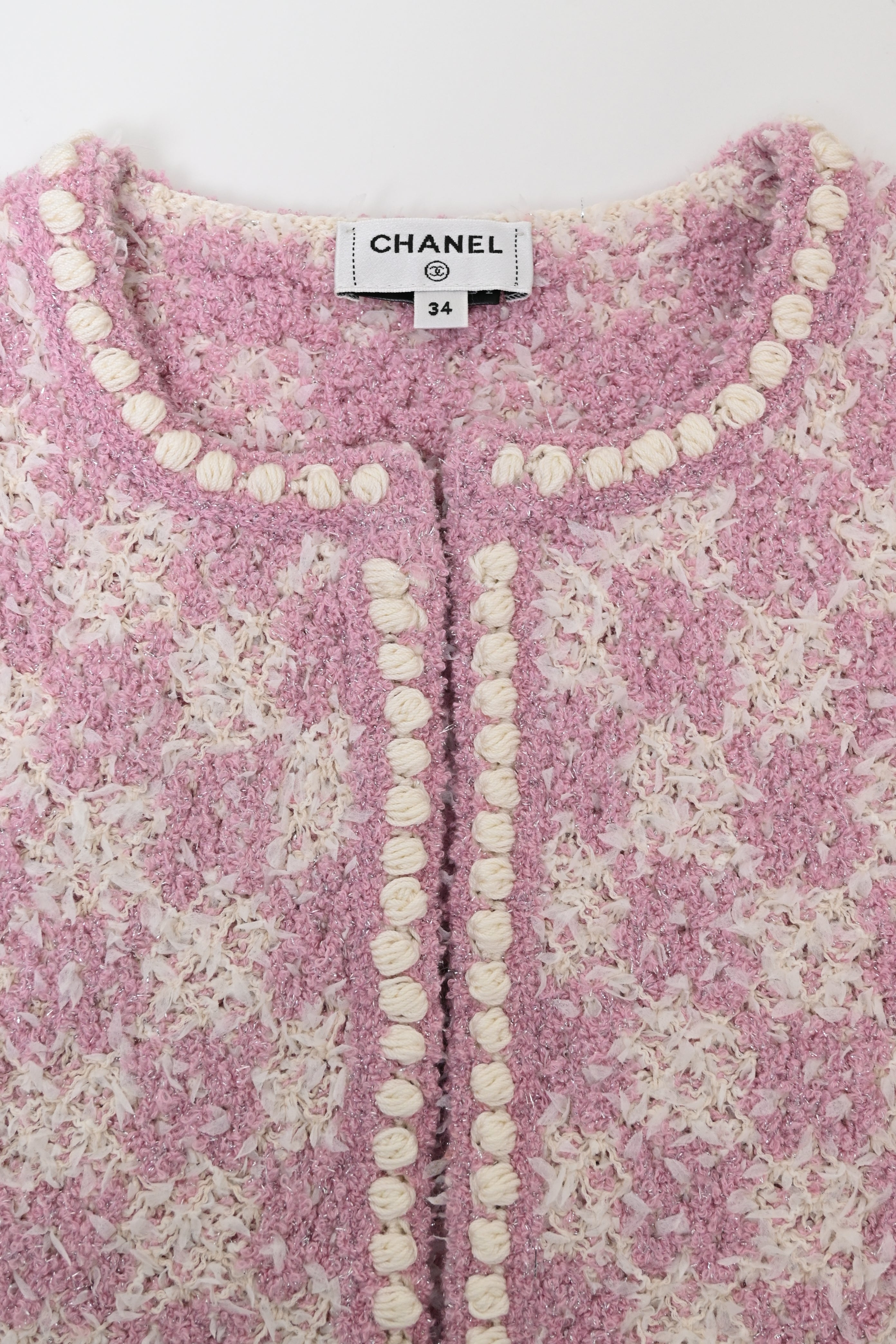 Women's Chanel 2023 Tweed Pattern Evening Jacket in Pink Cotton