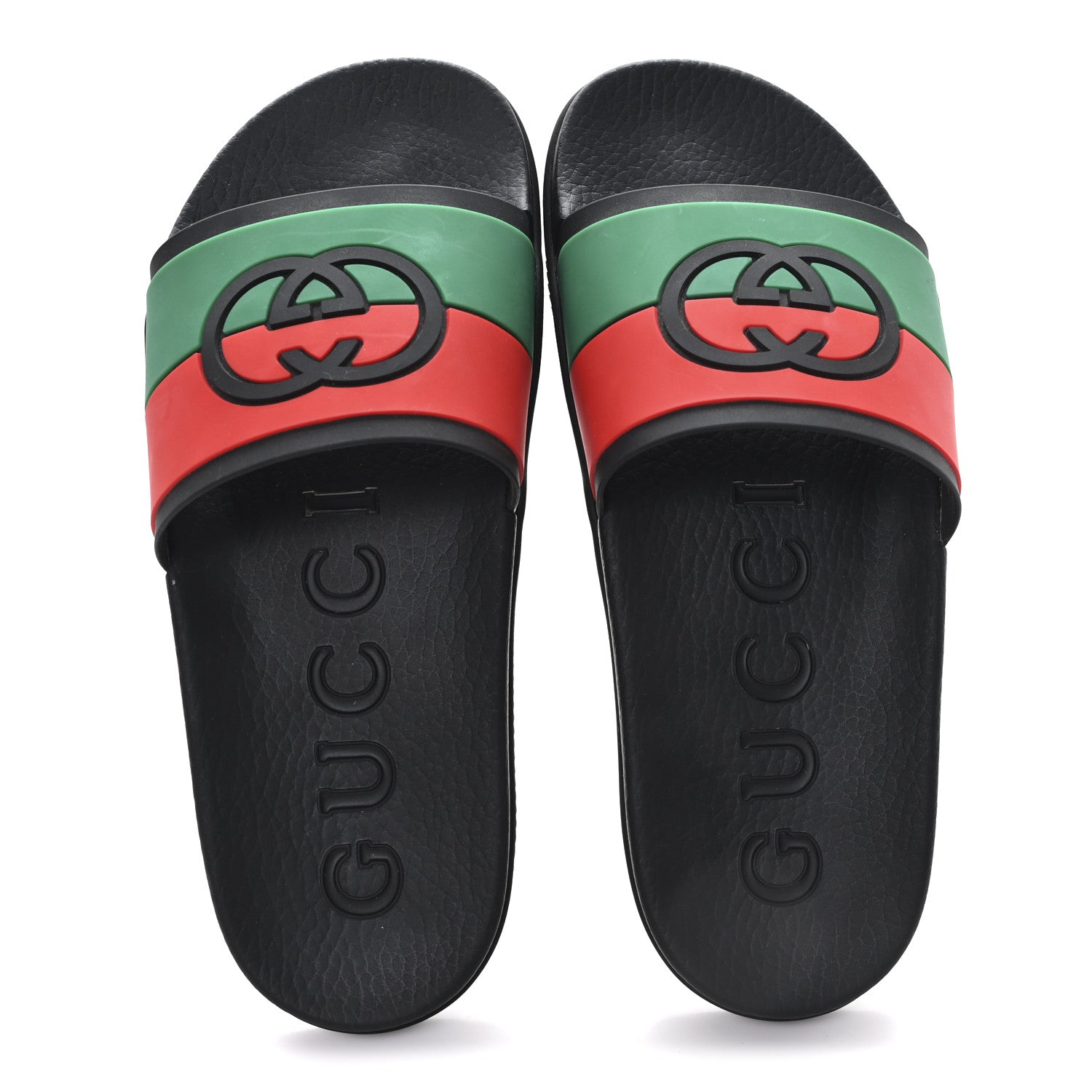 Rubber Web Womens Interlocking G Slide Sandals 40 Black Green Red