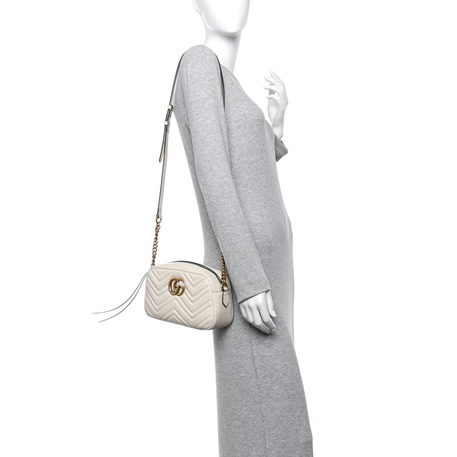 Calfskin Matelasse Small GG Marmont Chain Shoulder Bag White