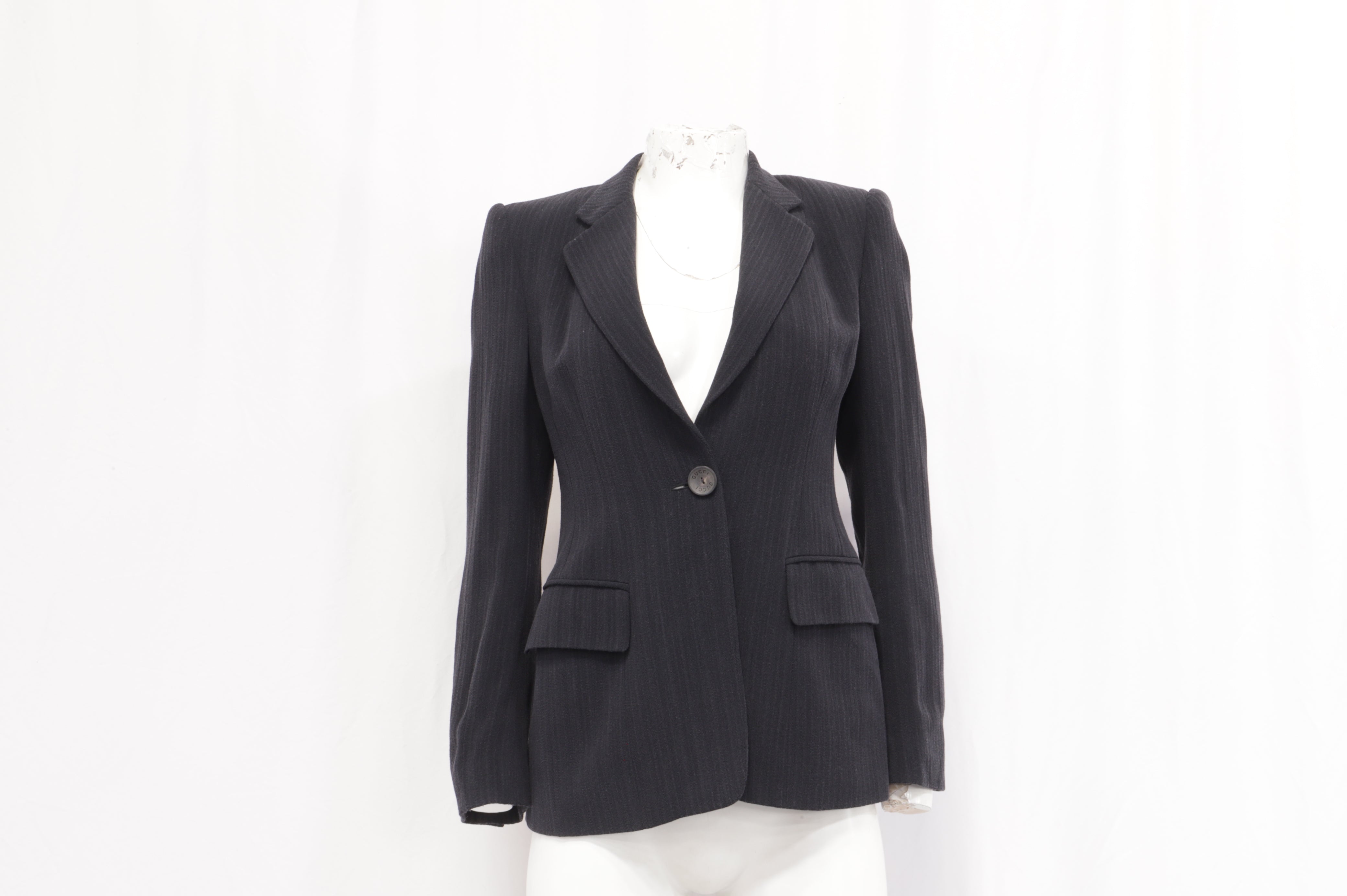 Women's  Gucci Single-Breasted Striped Blazer with Pockets in Black Viscose