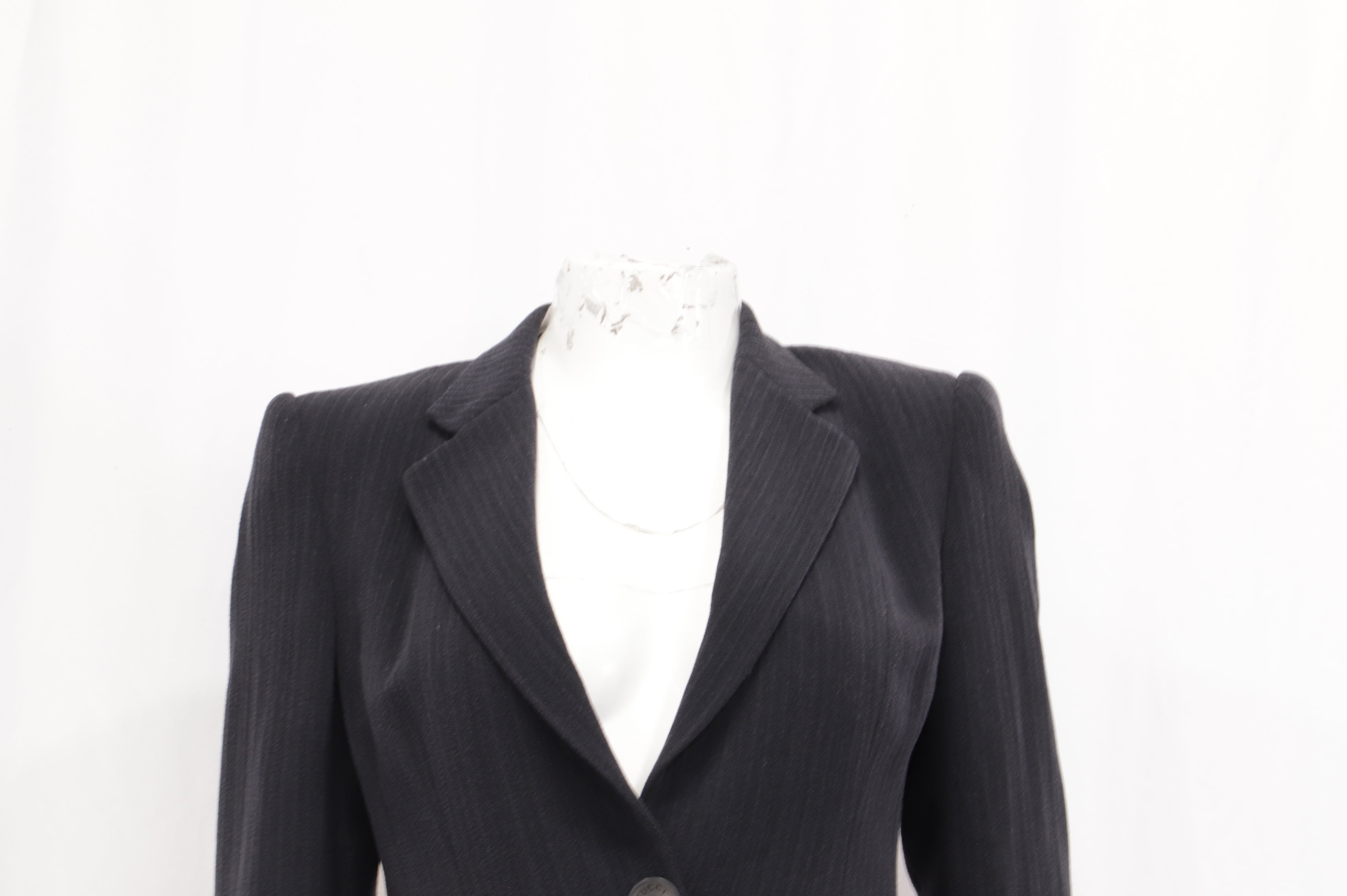 Women's  Gucci Single-Breasted Striped Blazer with Pockets in Black Viscose