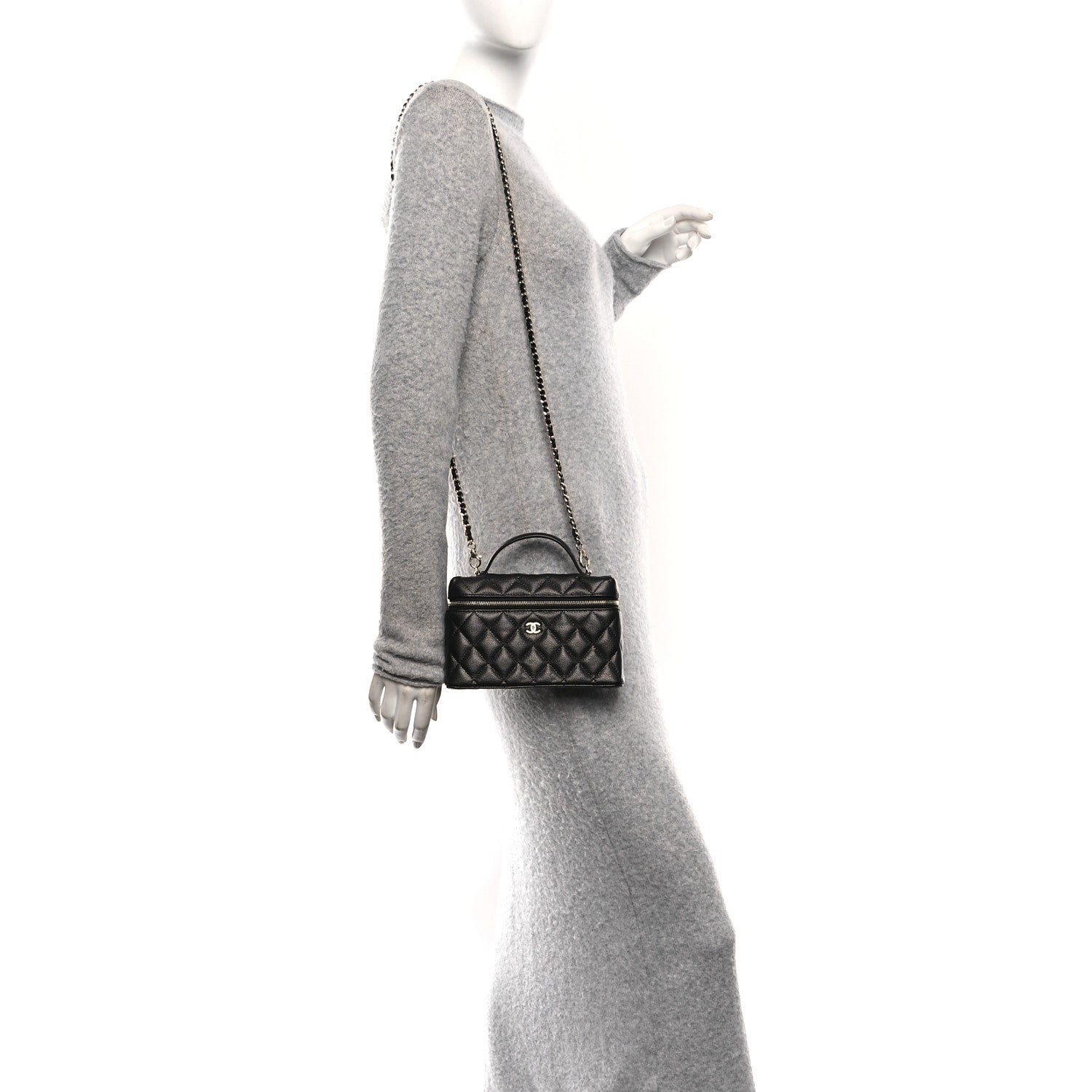 Caviar Quilted Top Handle Slim Vanity With Chain Black