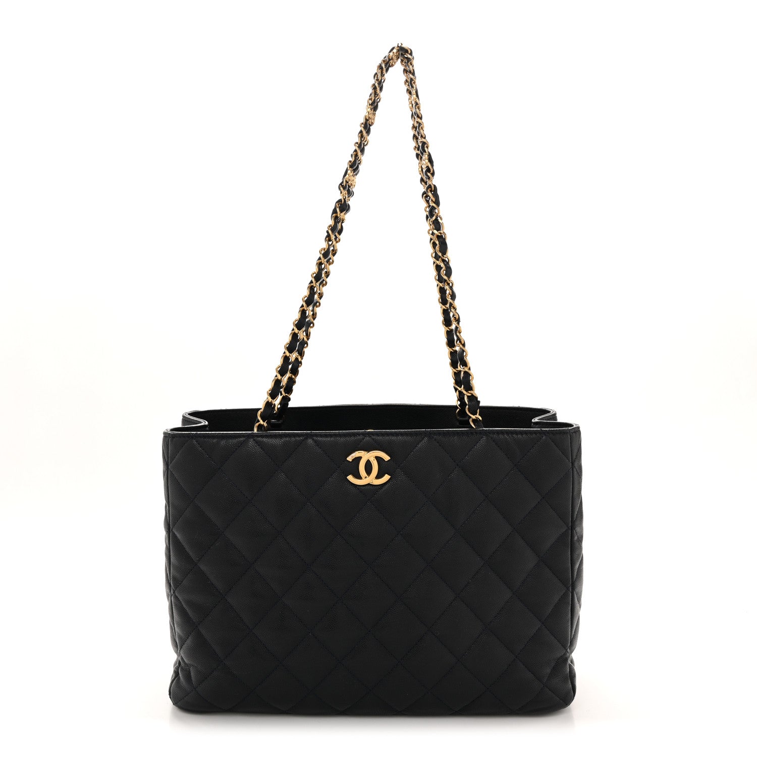 Caviar Quilted Small Shopping Tote Navy