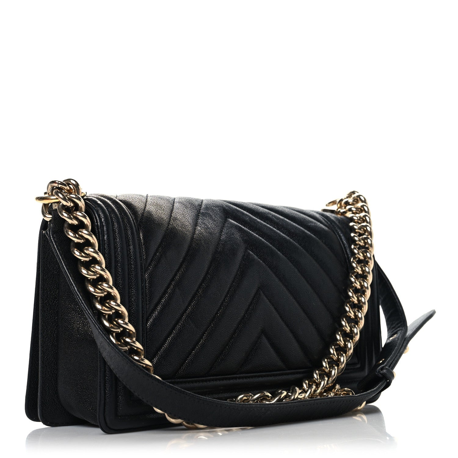 Caviar Chevron Quilted Medium Boy Flap Black