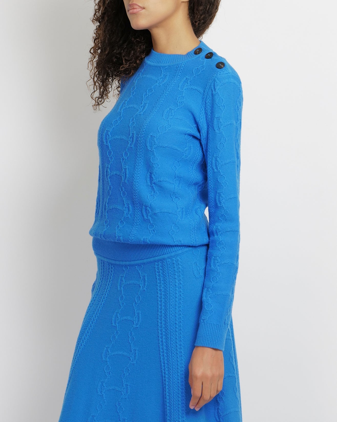 Hermès Blue Wool Knitted Midi Skirt with Embroideries Size FR 40 (UK 12)